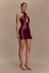 Nylah Beaded Halter Mini Dress - Burgundy