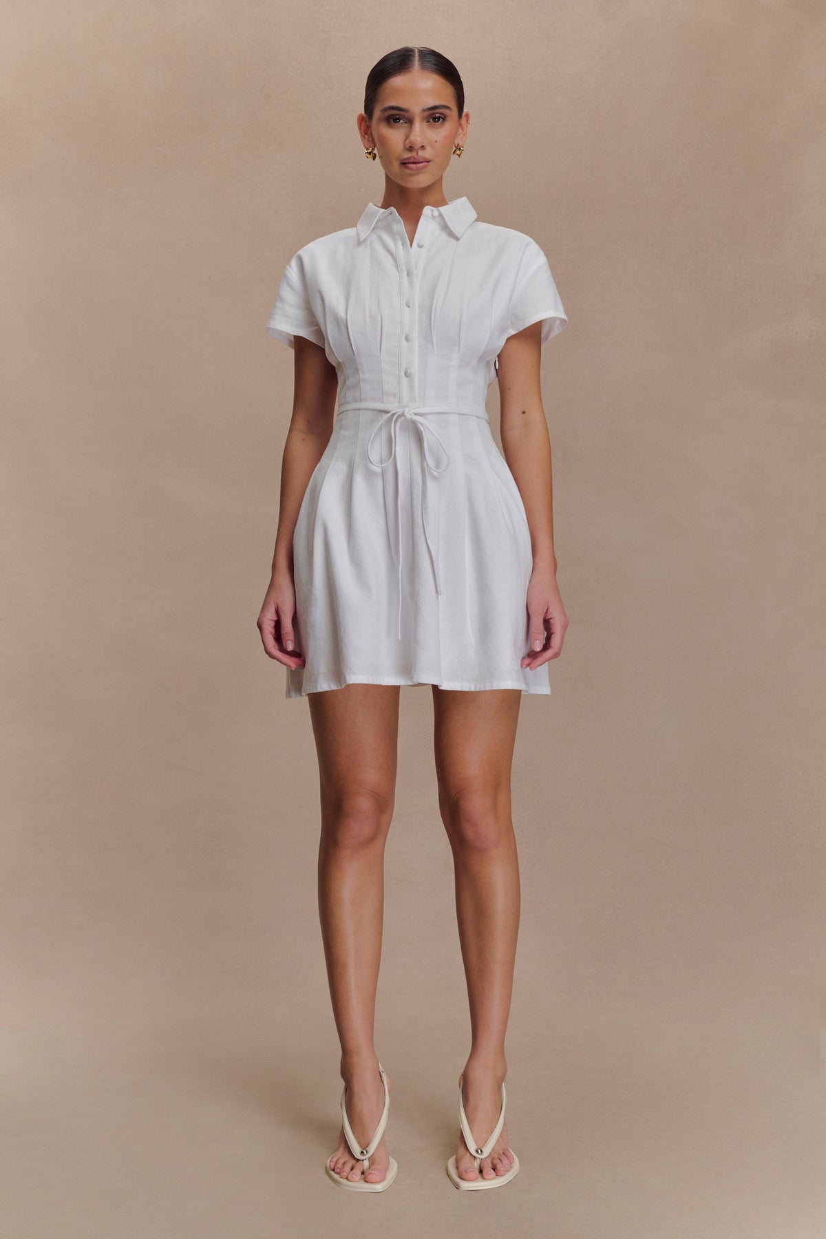 Aysha Buttoned Linen Mini Dress - White