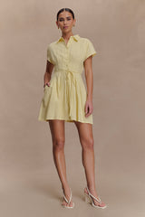 Aysha Buttoned Linen Mini Dress - Lemon