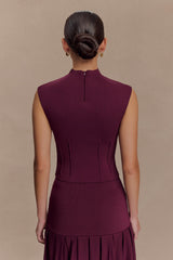 Romaine High Neck Bandage Knit Top - Wine