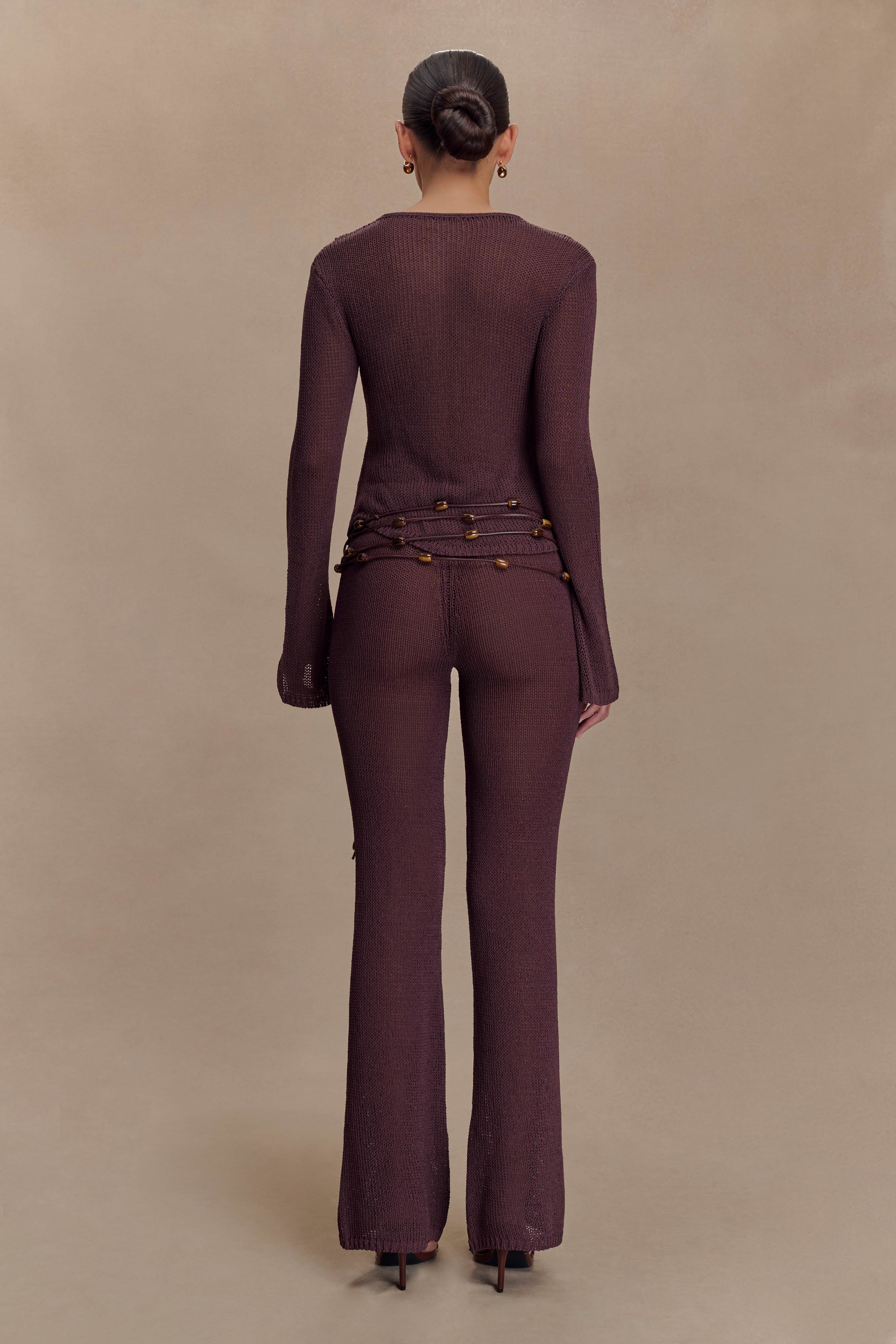 Enid Faux Leather Beaded Belt - Chocolate