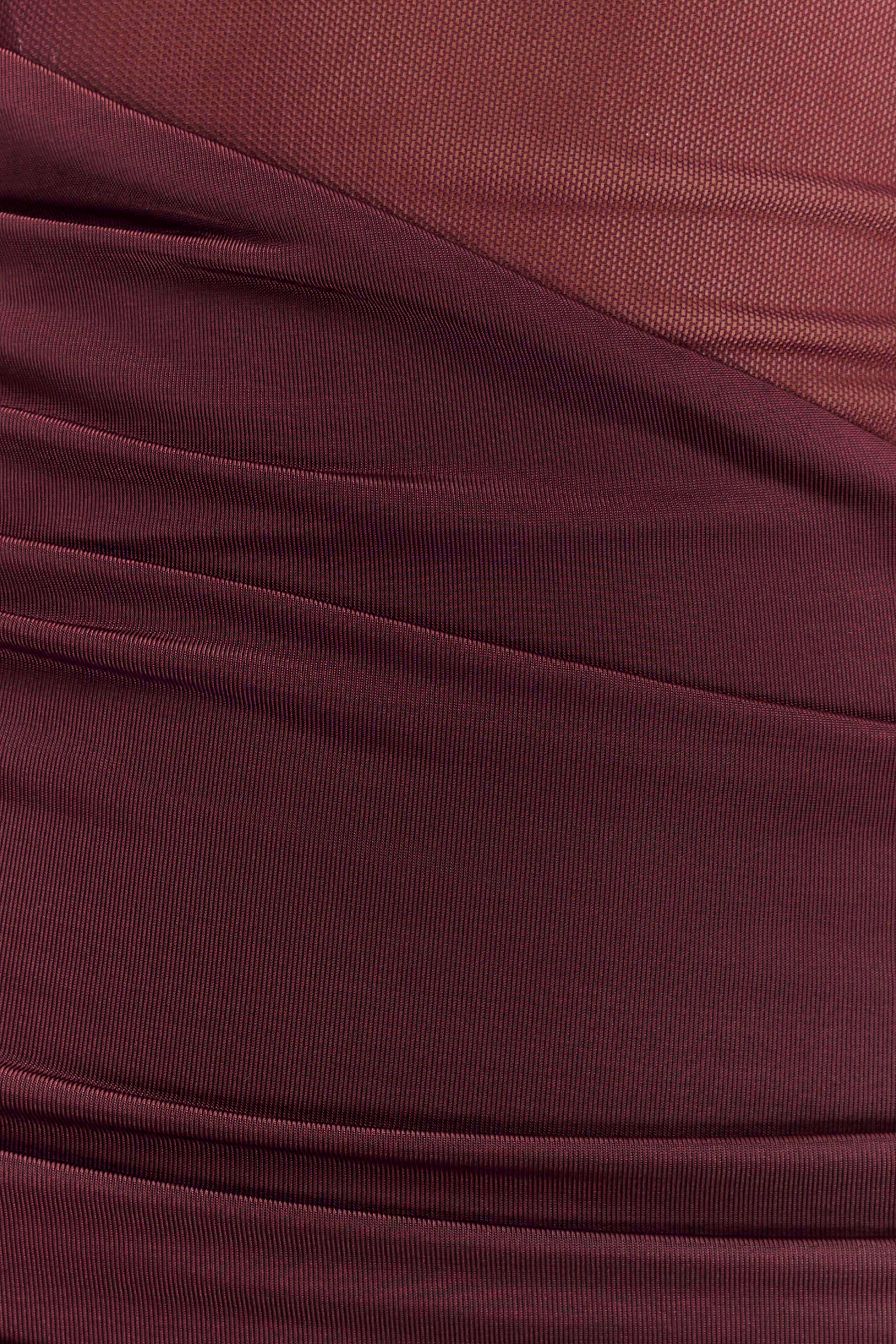 Dallas One Shoulder Mesh Mini Dress  - Mahogany