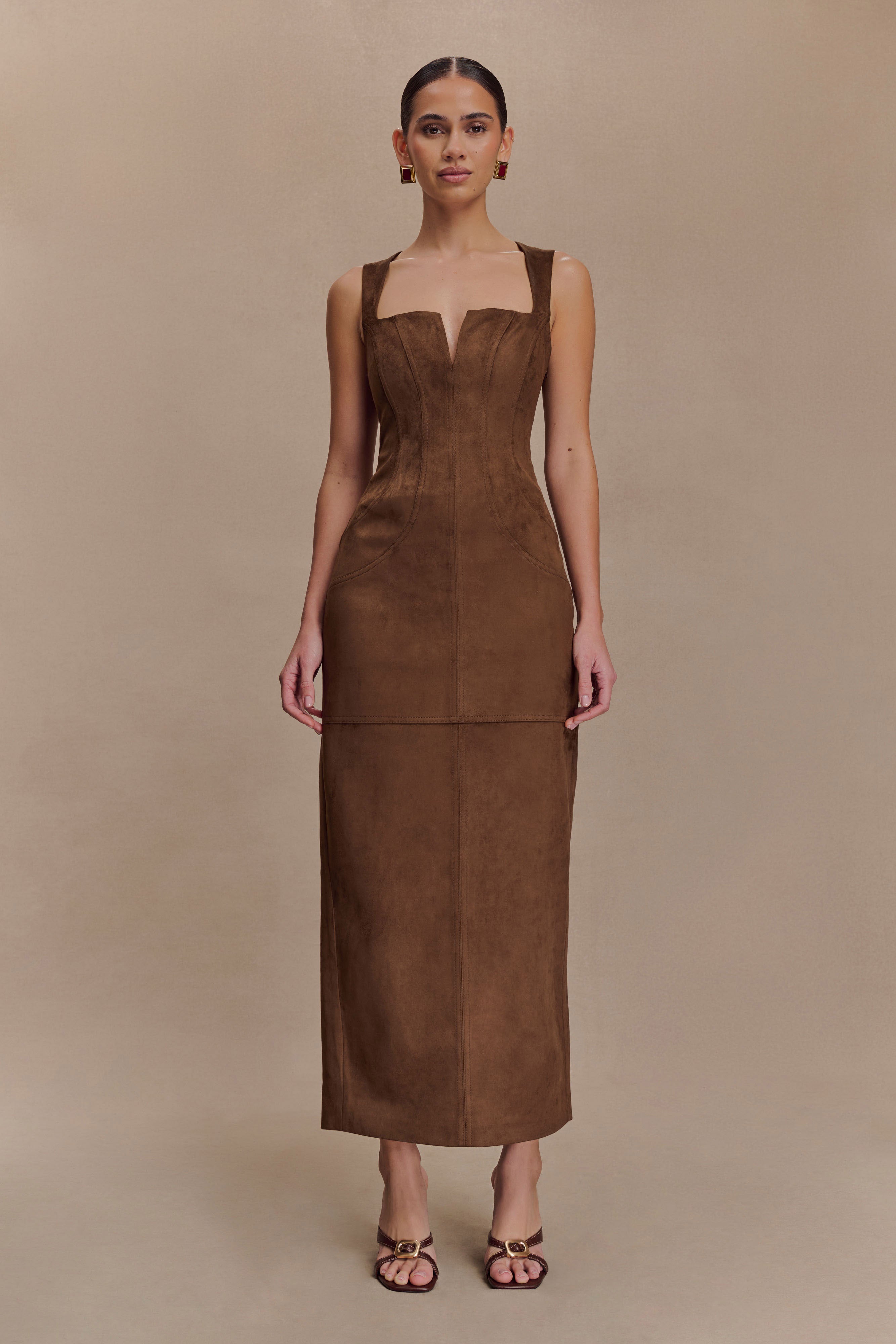 Liam Faux Suede Maxi Dress - Dark Chocolate