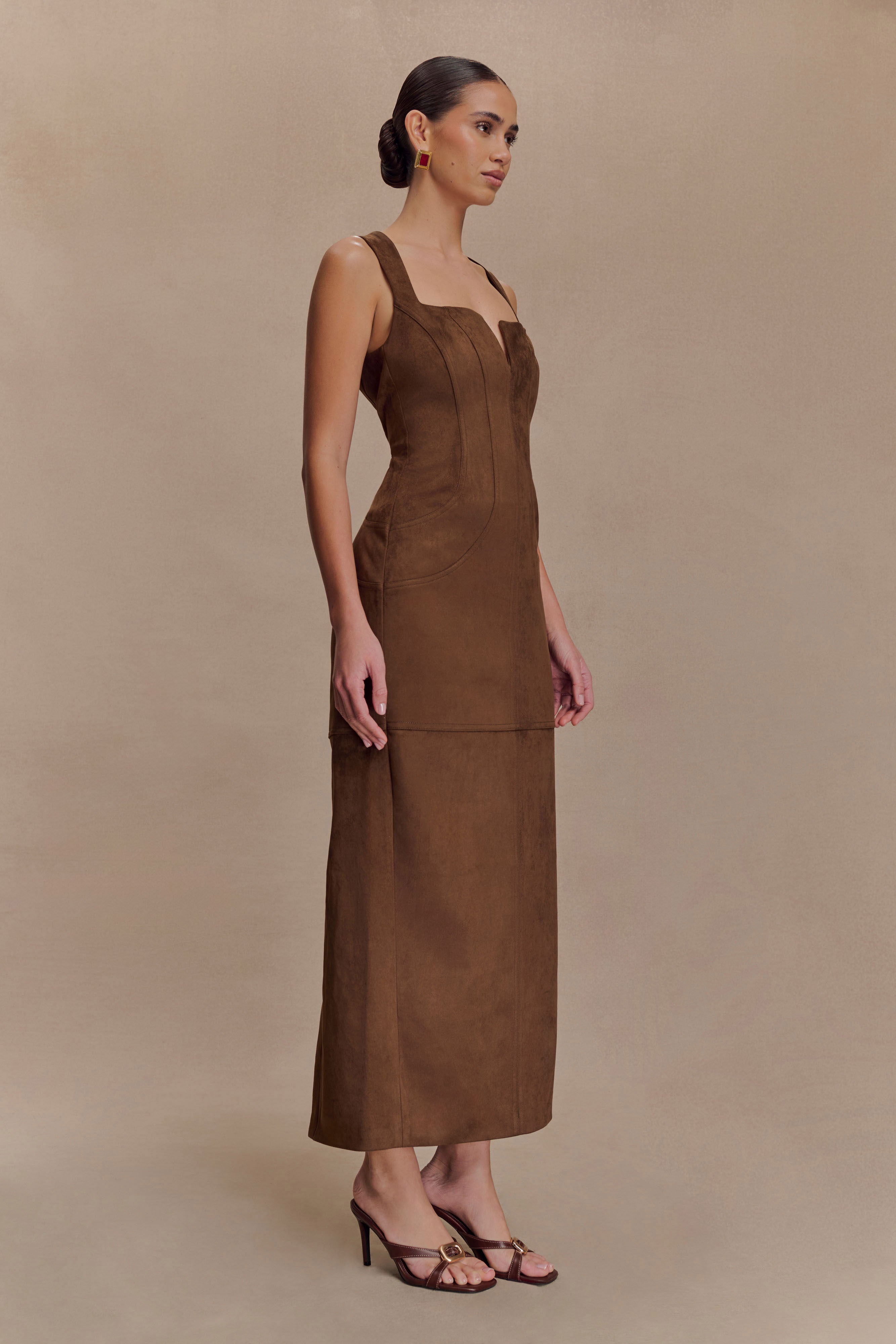 Liam Faux Suede Maxi Dress - Dark Chocolate