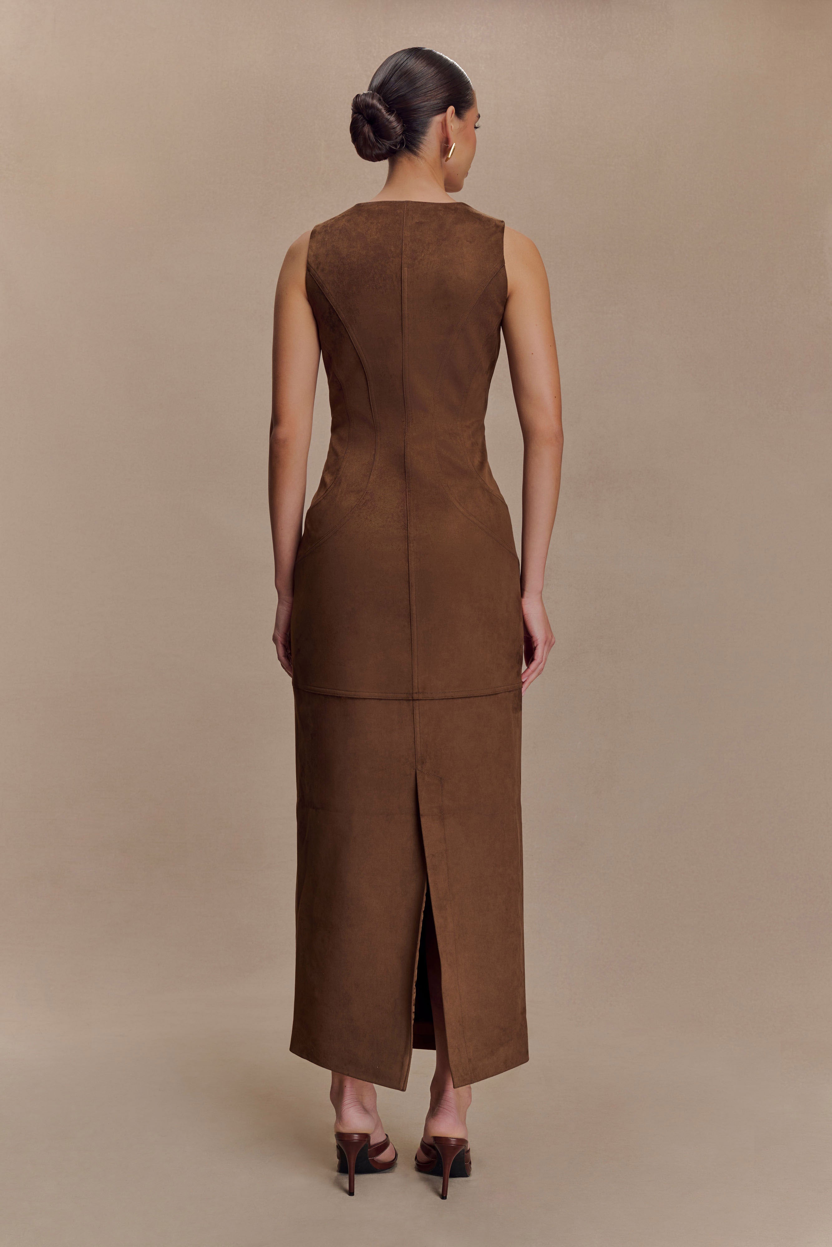 Liam Faux Suede Maxi Dress - Dark Chocolate