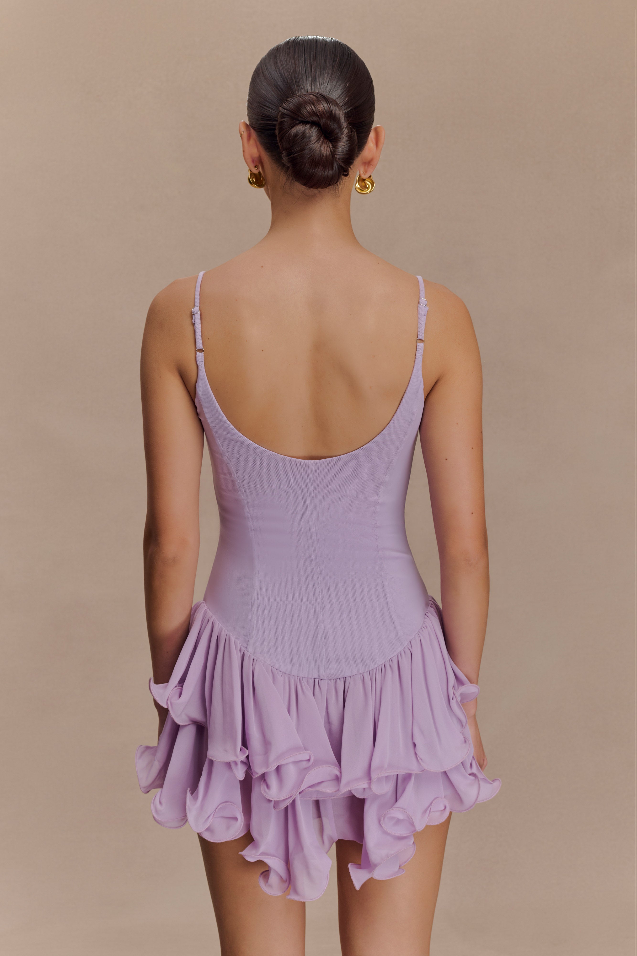 Calantha Ruffle Mesh Mini Dress - Lilac