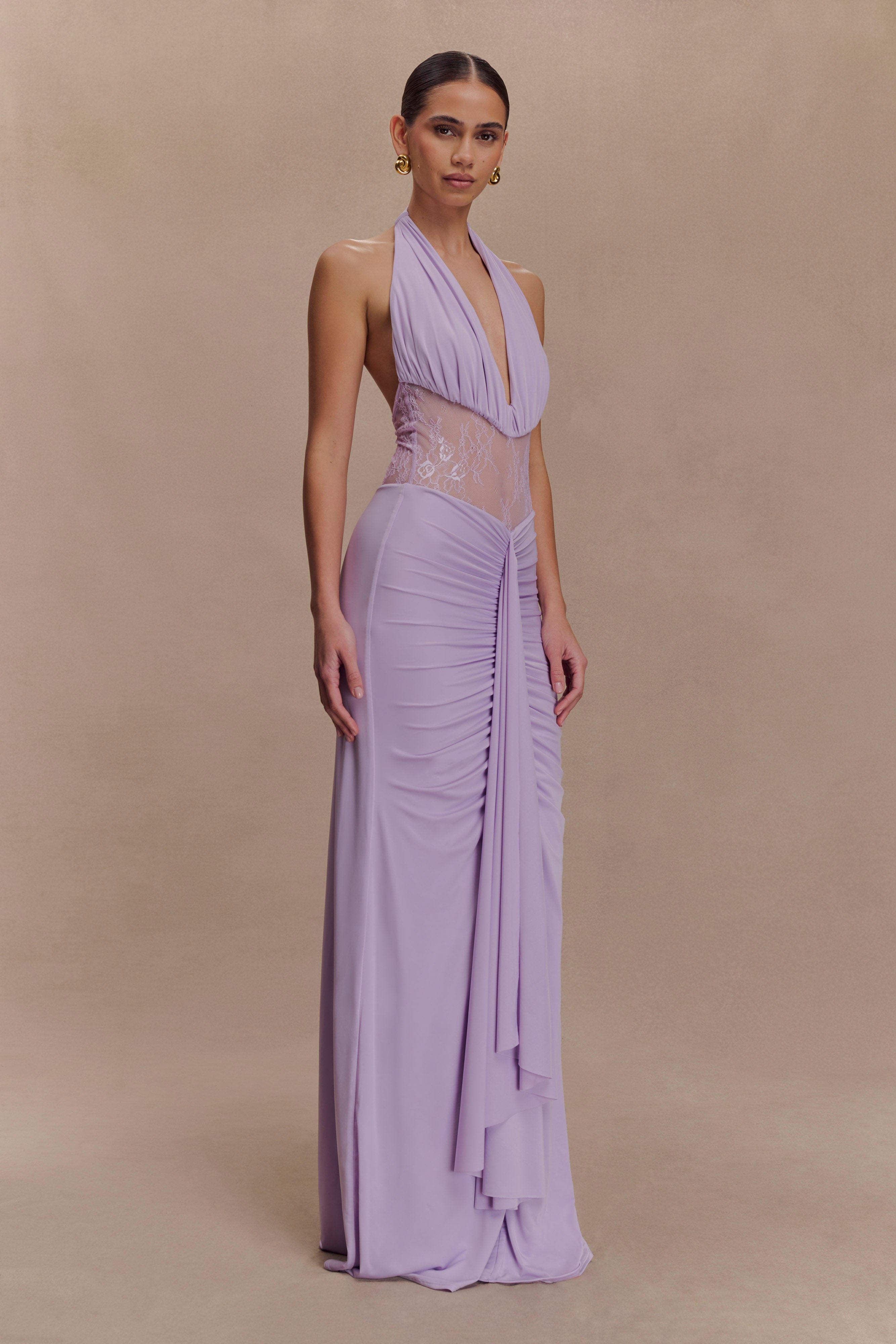 Bonnie Slinky And Lace Maxi Dress - Lilac