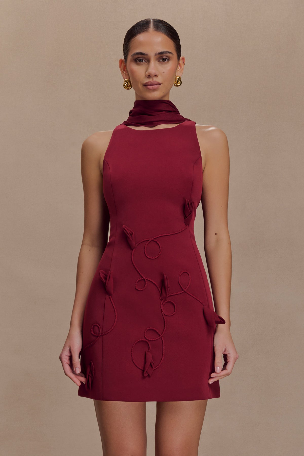 Skyler Suiting Embroidered Mini Dress - Wine