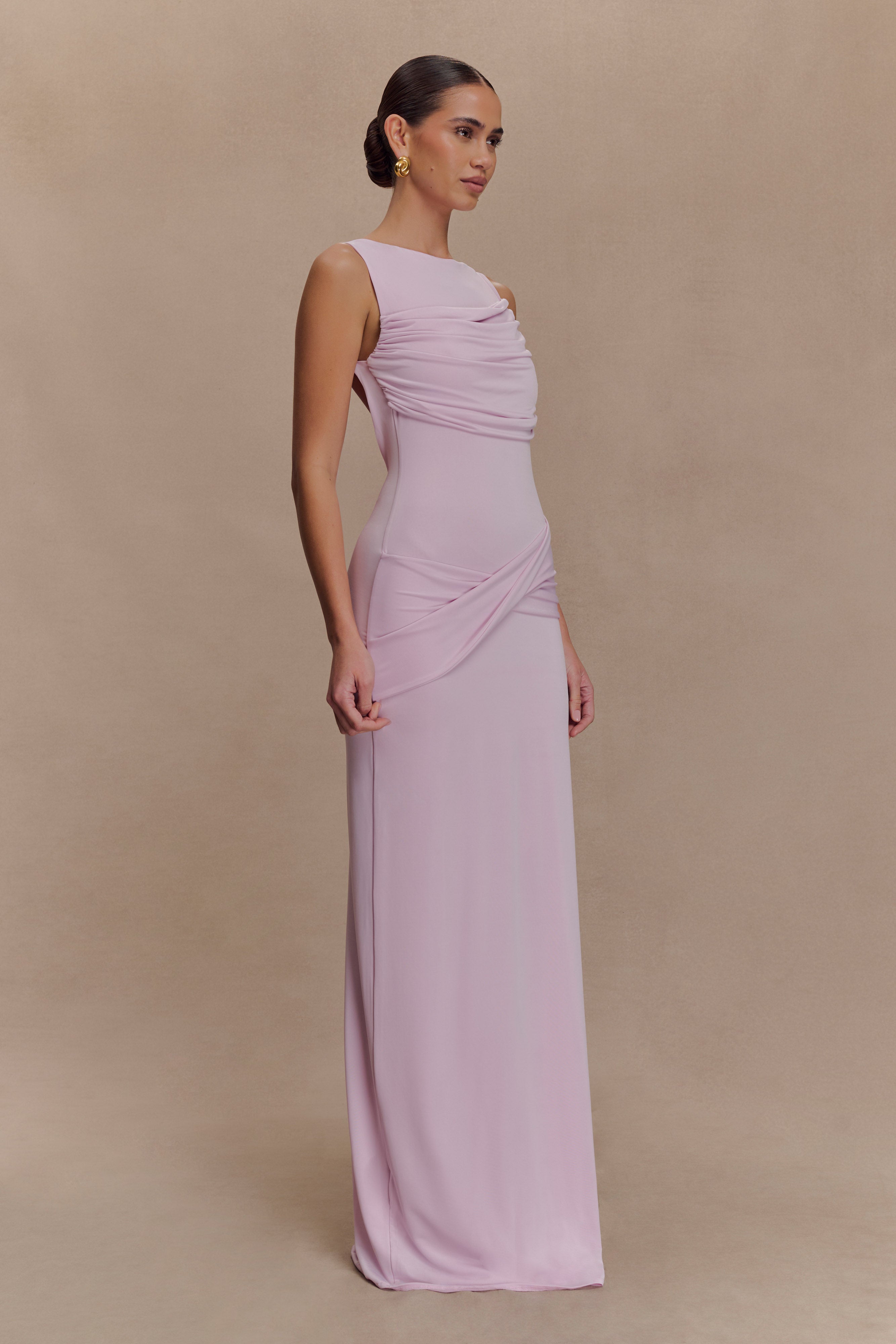 Henley Slinky Drape Maxi Dress - Baby Pink