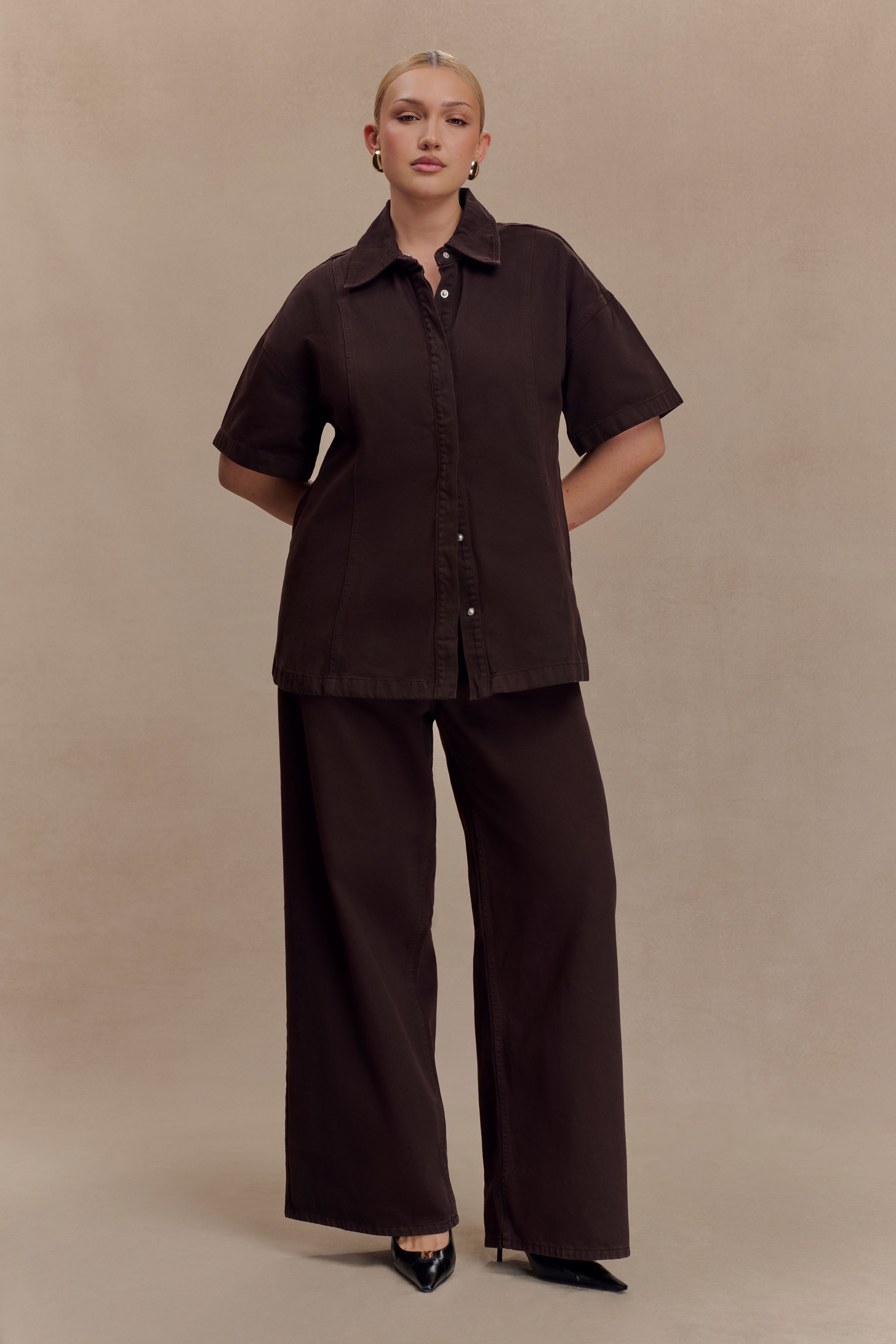 Maya Oversized Denim Shirt - Chocolate