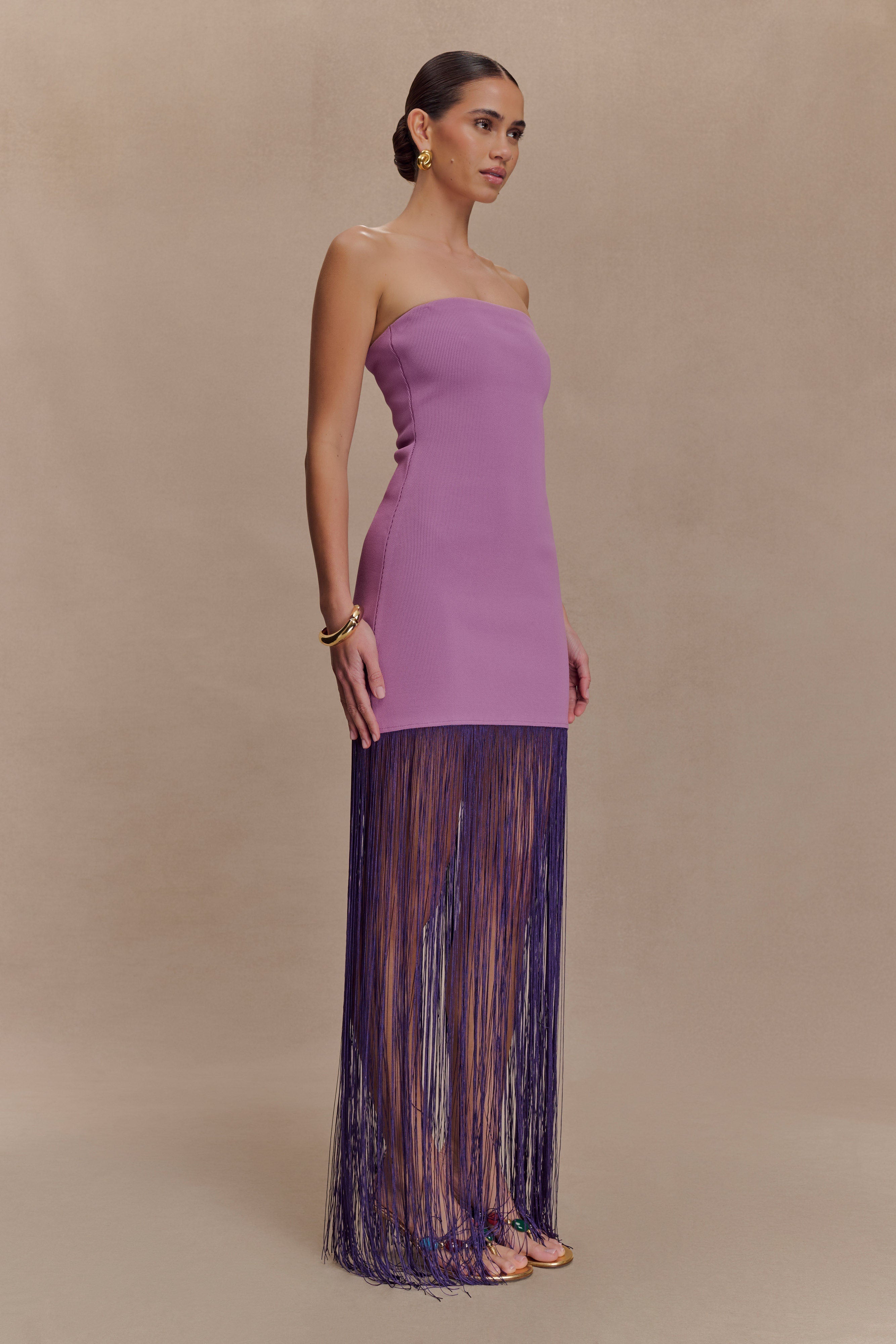 Koah Fringe Bandage Knit Maxi Dress - Purple