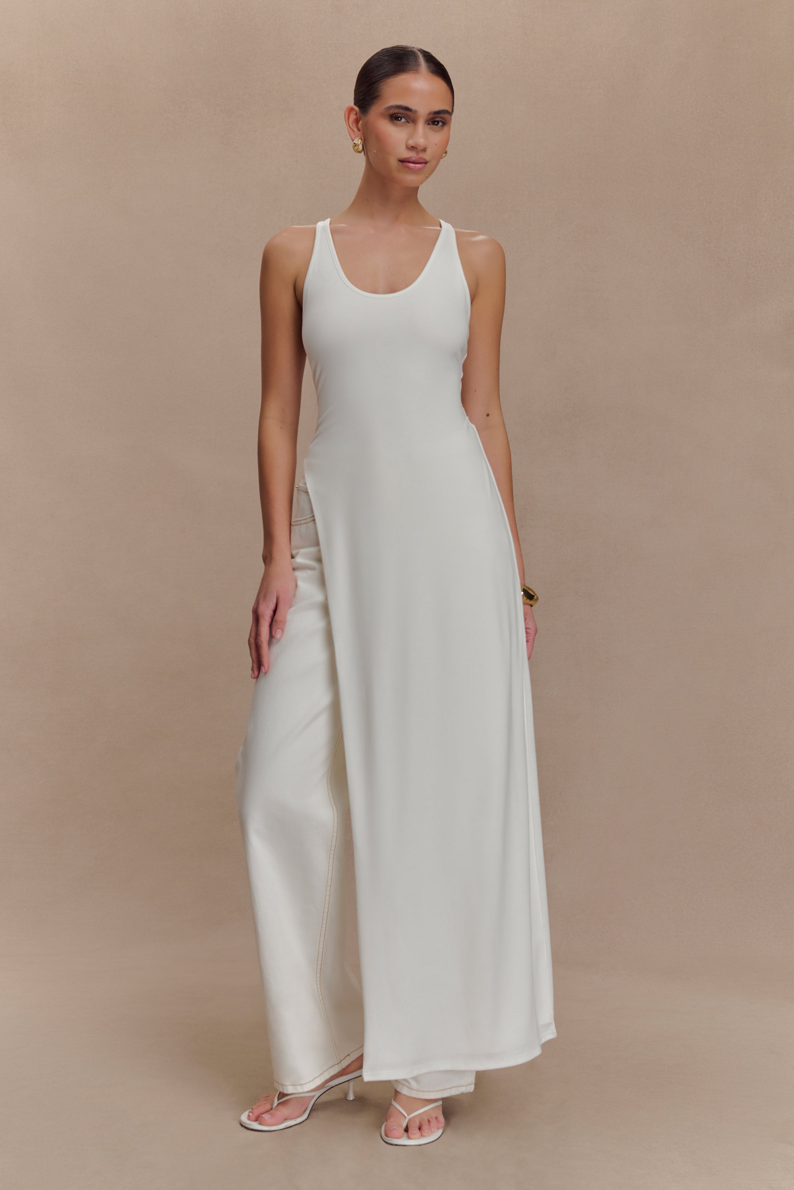 Ellerie Longline Racerback Top - White