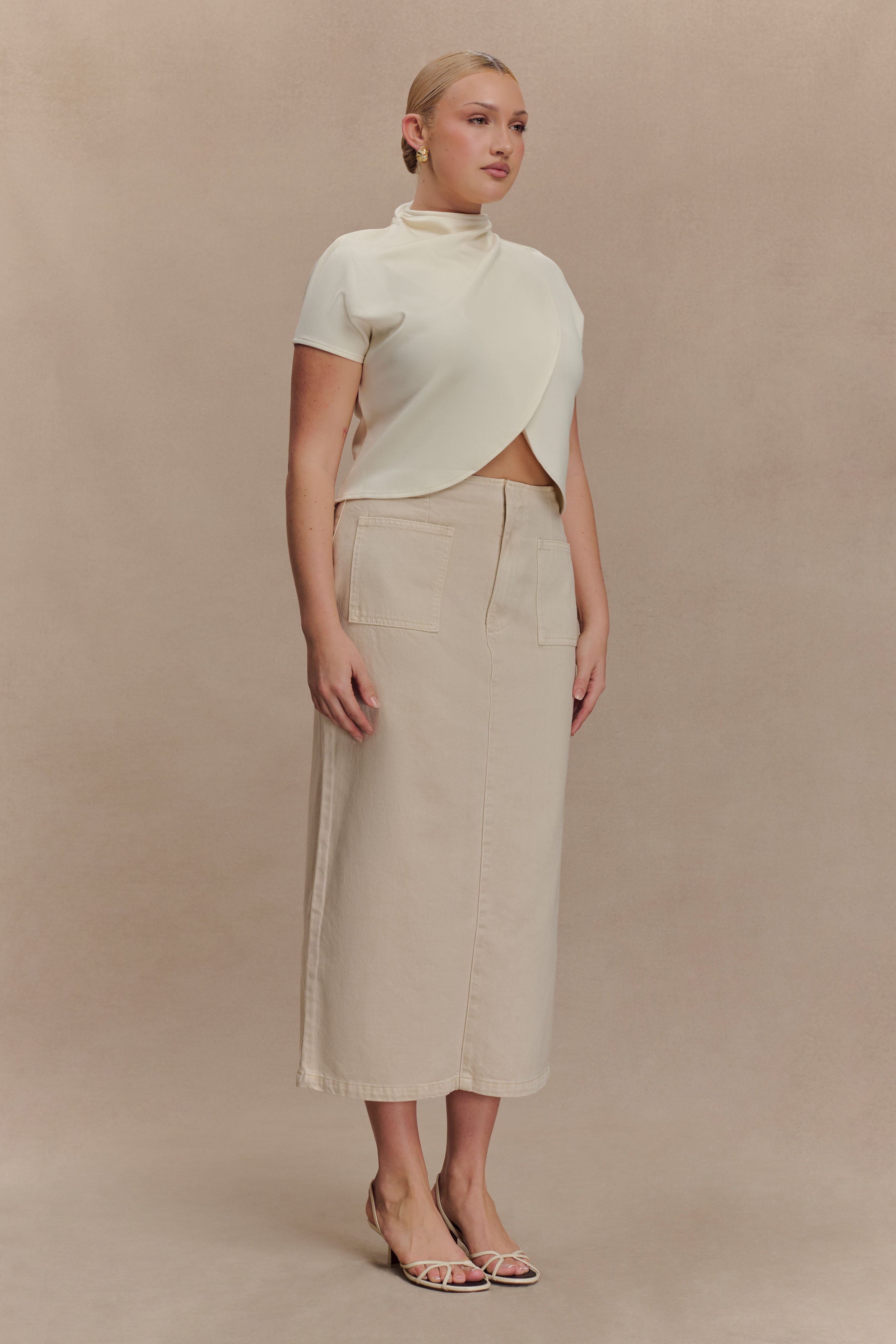 Eris High Neck Scuba Jersey Top - Ivory