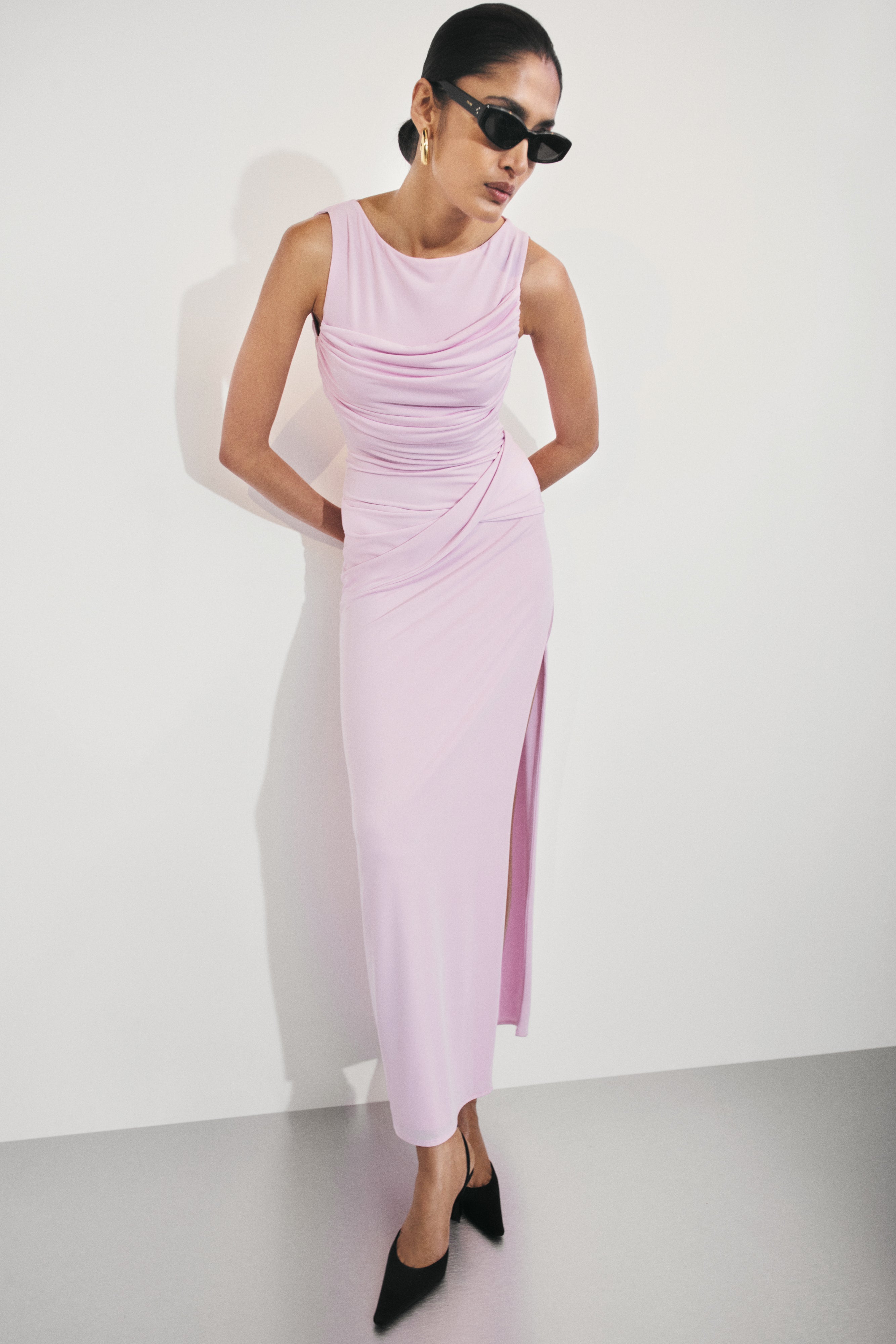 Henley Slinky Drape Maxi Dress - Baby Pink