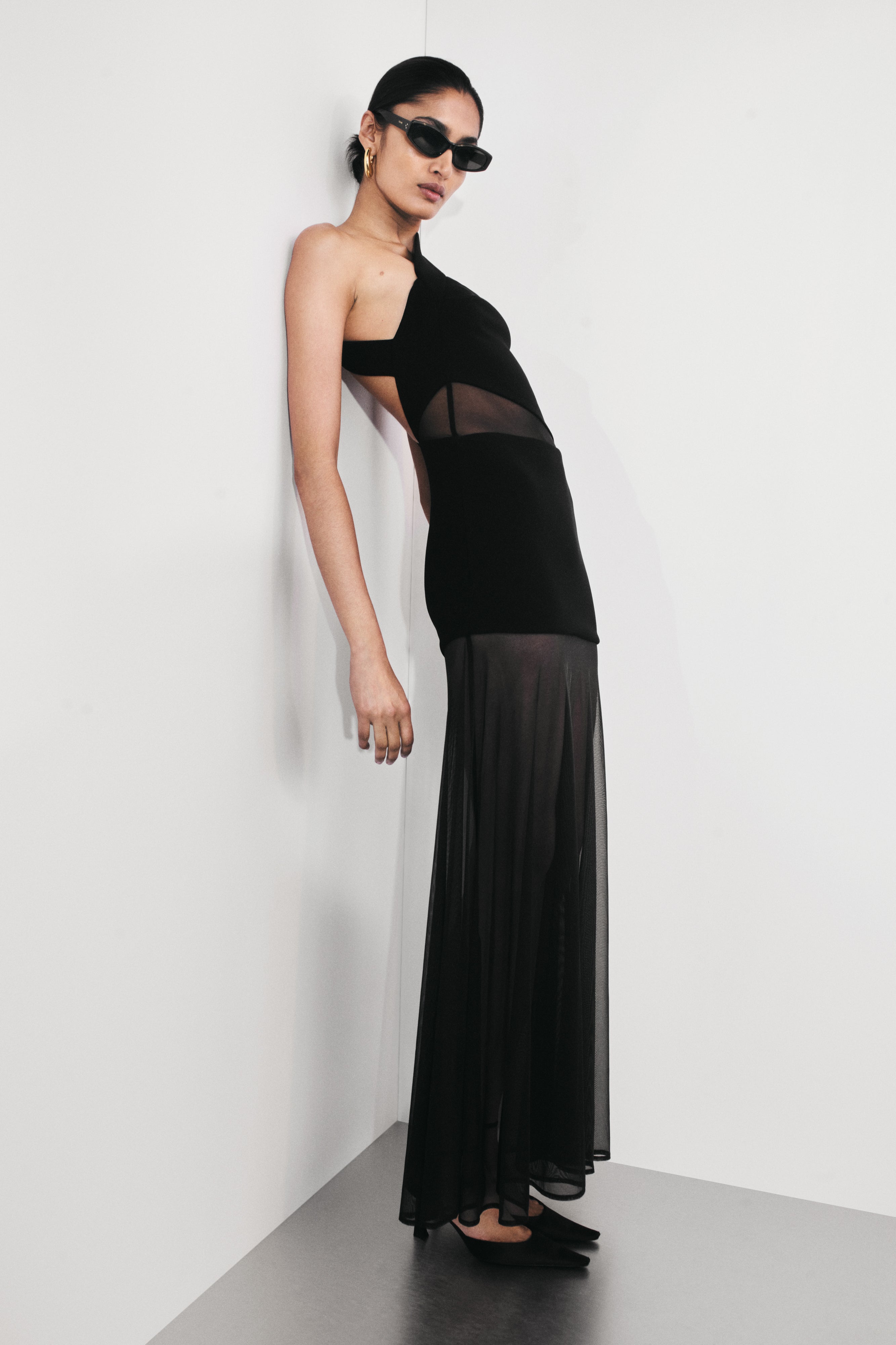 Vashti Cut Out Mesh Maxi Dress - Black