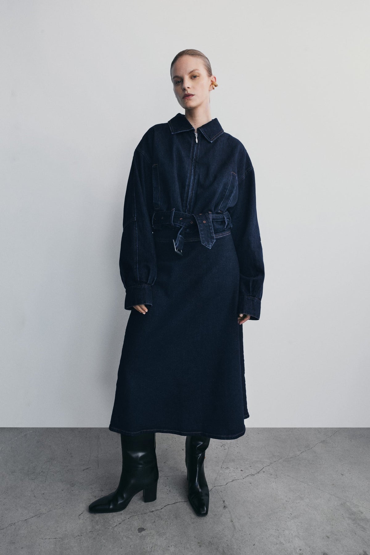 Cecilia Denim A-Line Midi Skirt - Indigo Blue