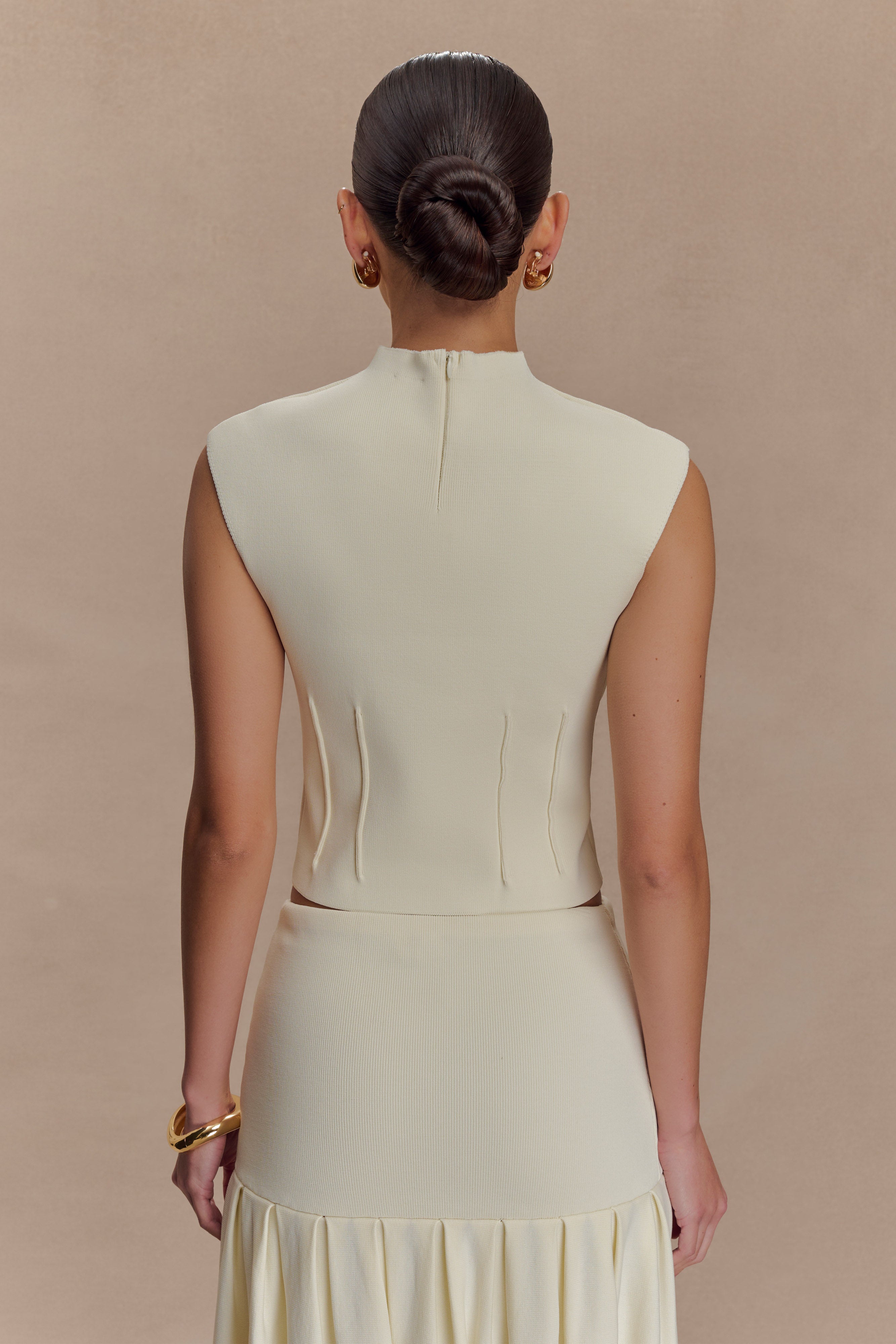 Romaine High Neck Bandage Knit Top - Ivory