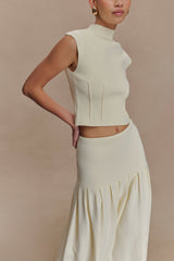 Romaine High Neck Bandage Knit Top - Ivory