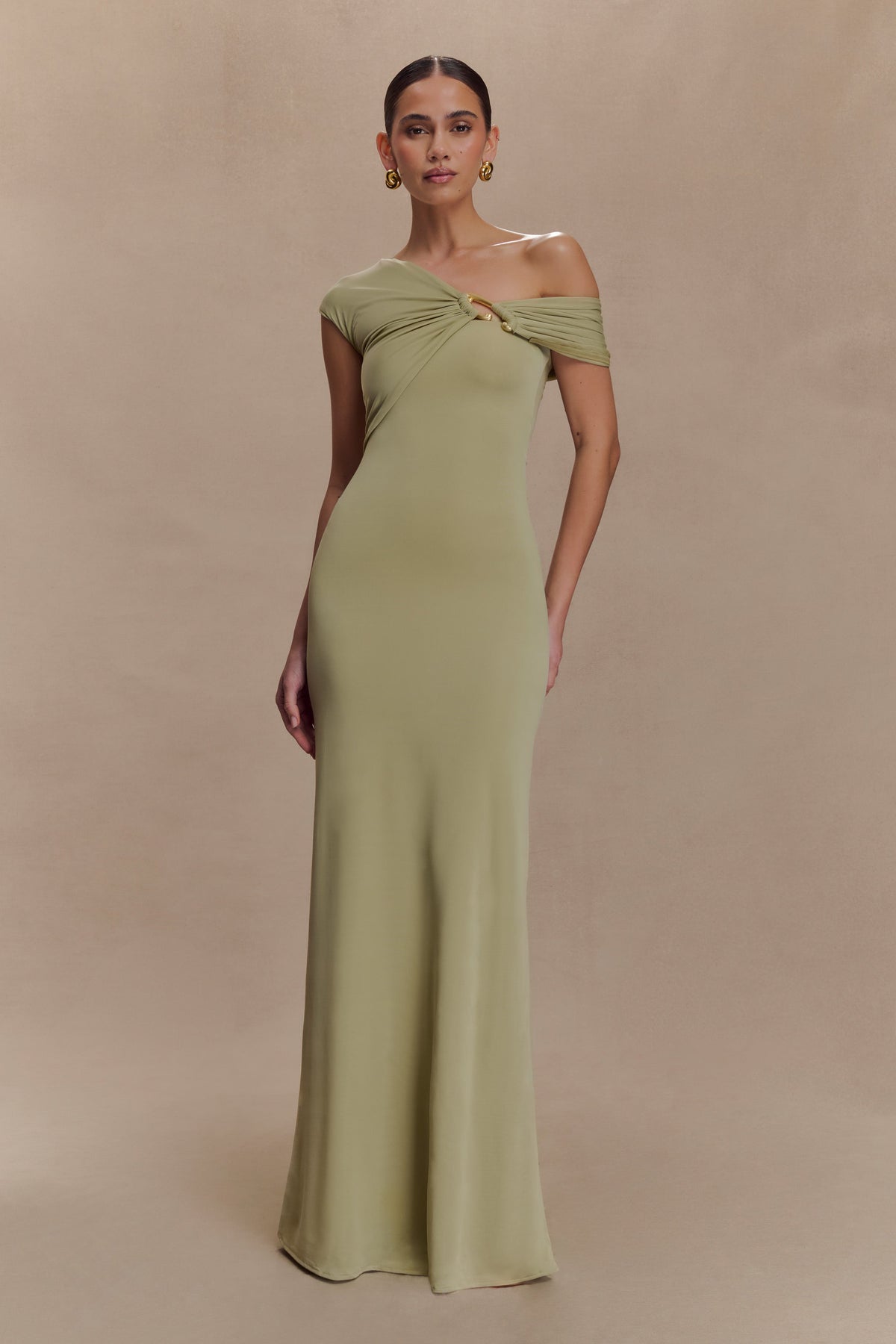 Ashford Asymmetrical Slinky Maxi Dress - Sage