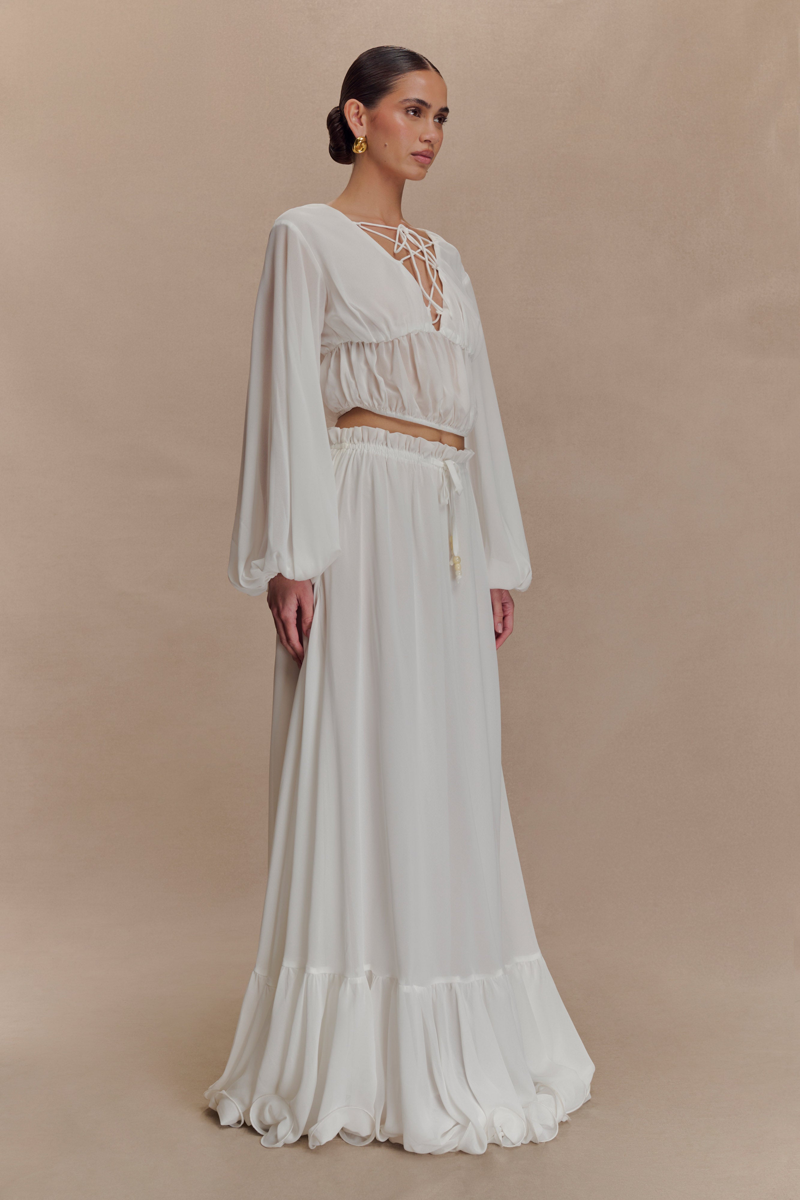 Carlie Chiffon Cross Tie Top - Ivory