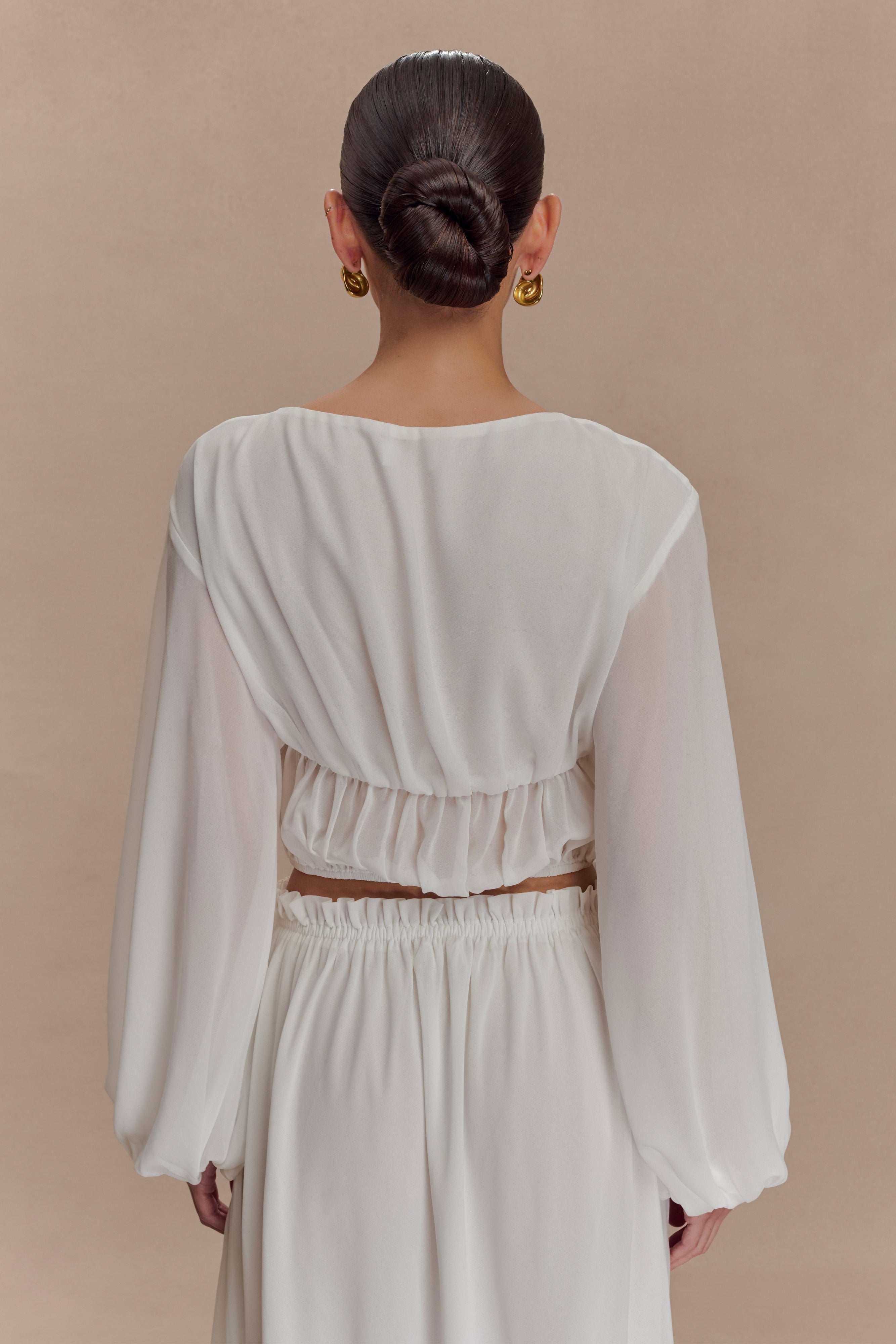 Carlie Chiffon Cross Tie Top - Ivory