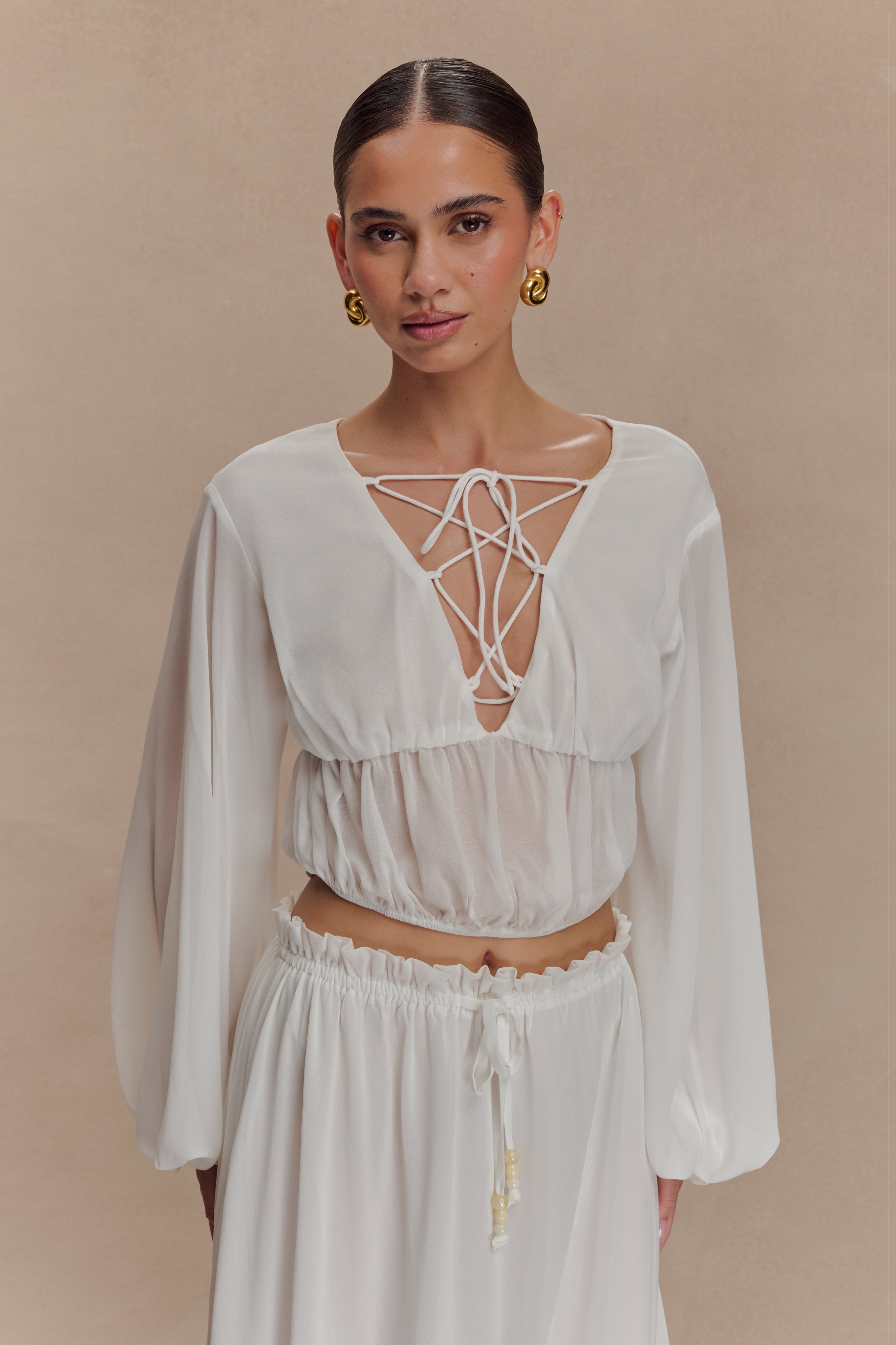 Carlie Chiffon Cross Tie Top - Ivory