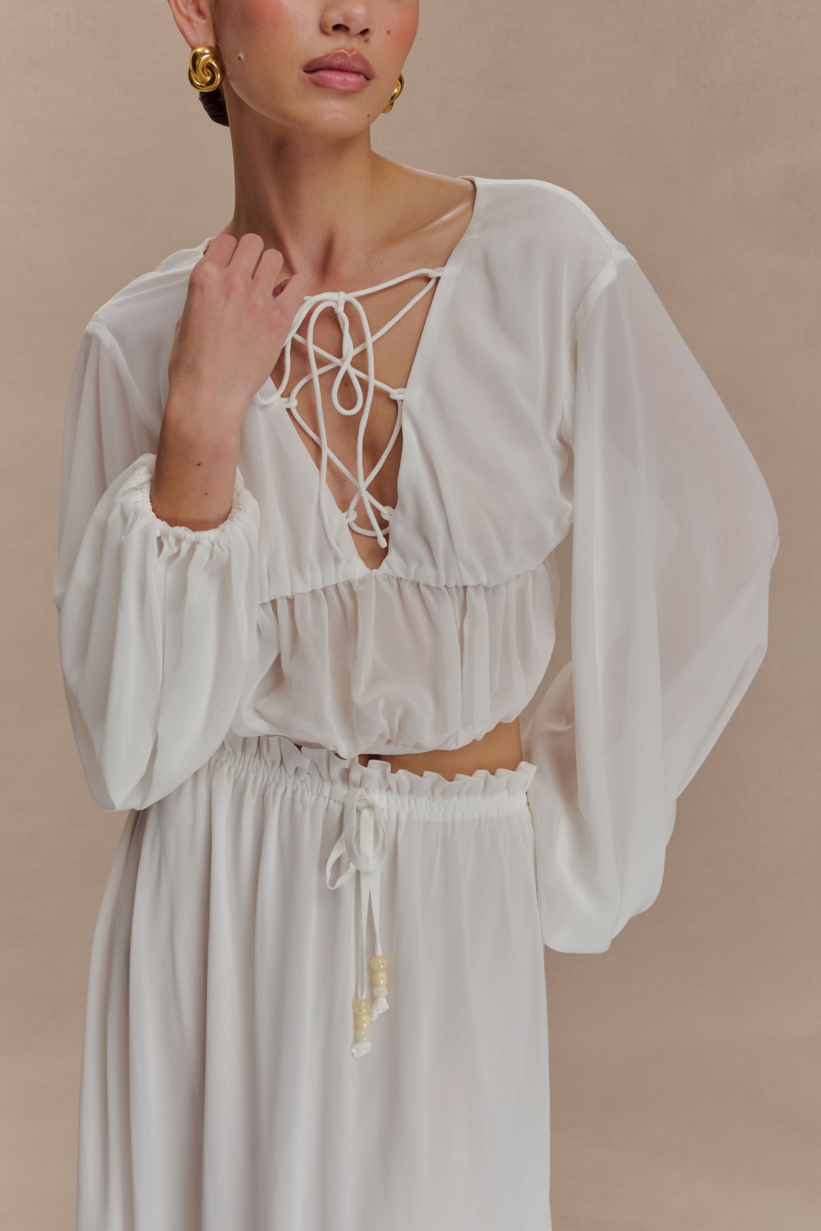 Carlie Chiffon Cross Tie Top - Ivory