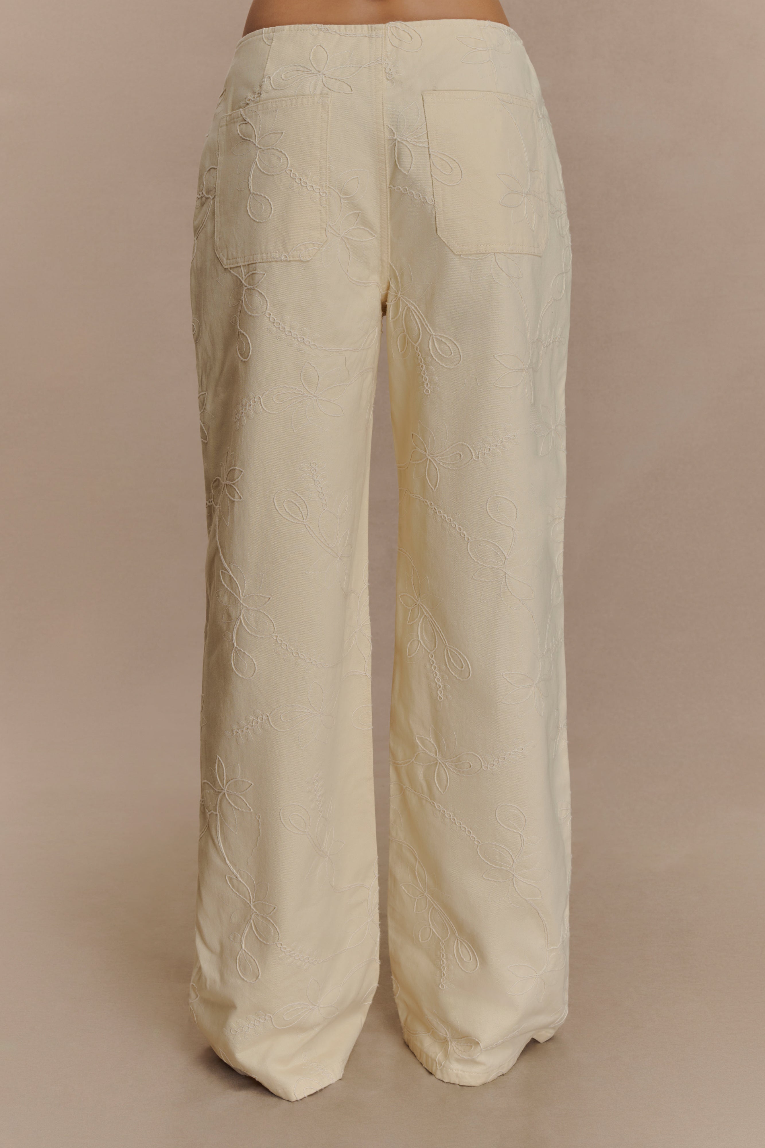 Ebony Embroidered Denim Jeans - Cream
