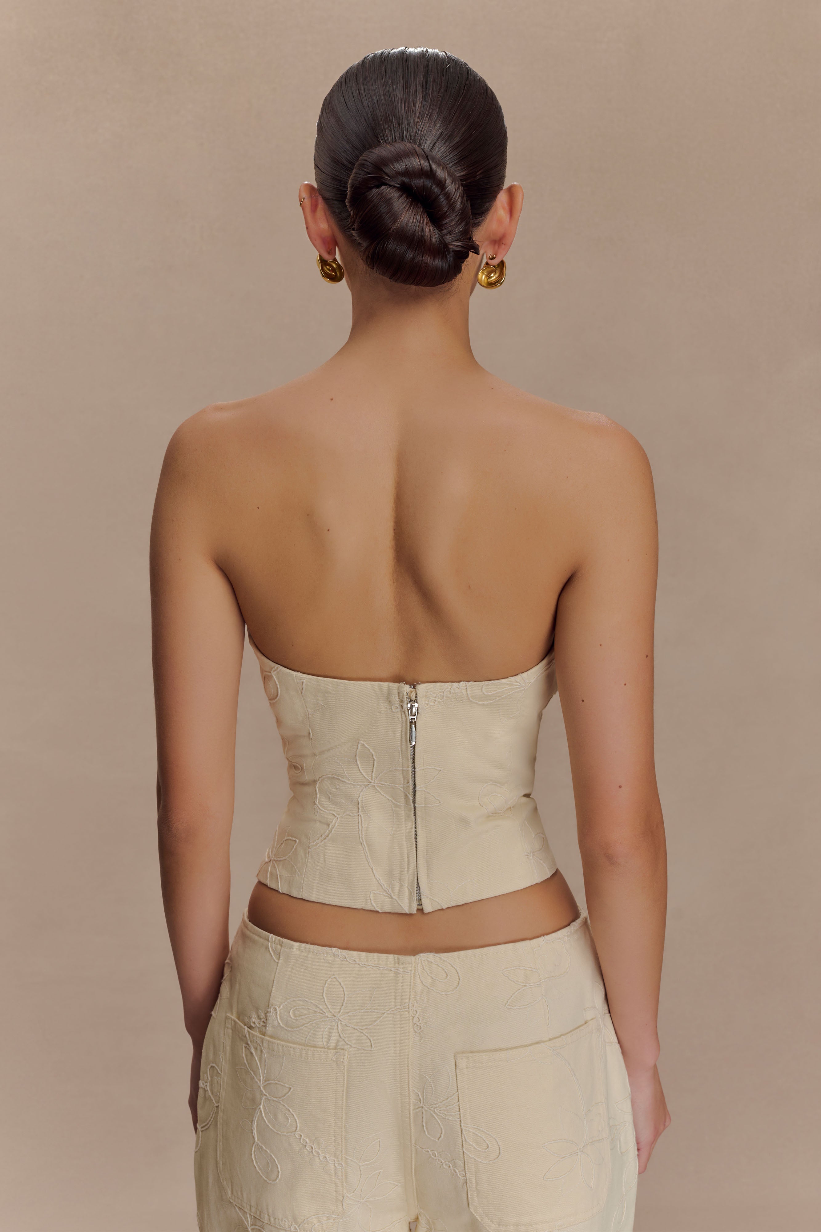Ebony Embroidered Denim Corset - Cream