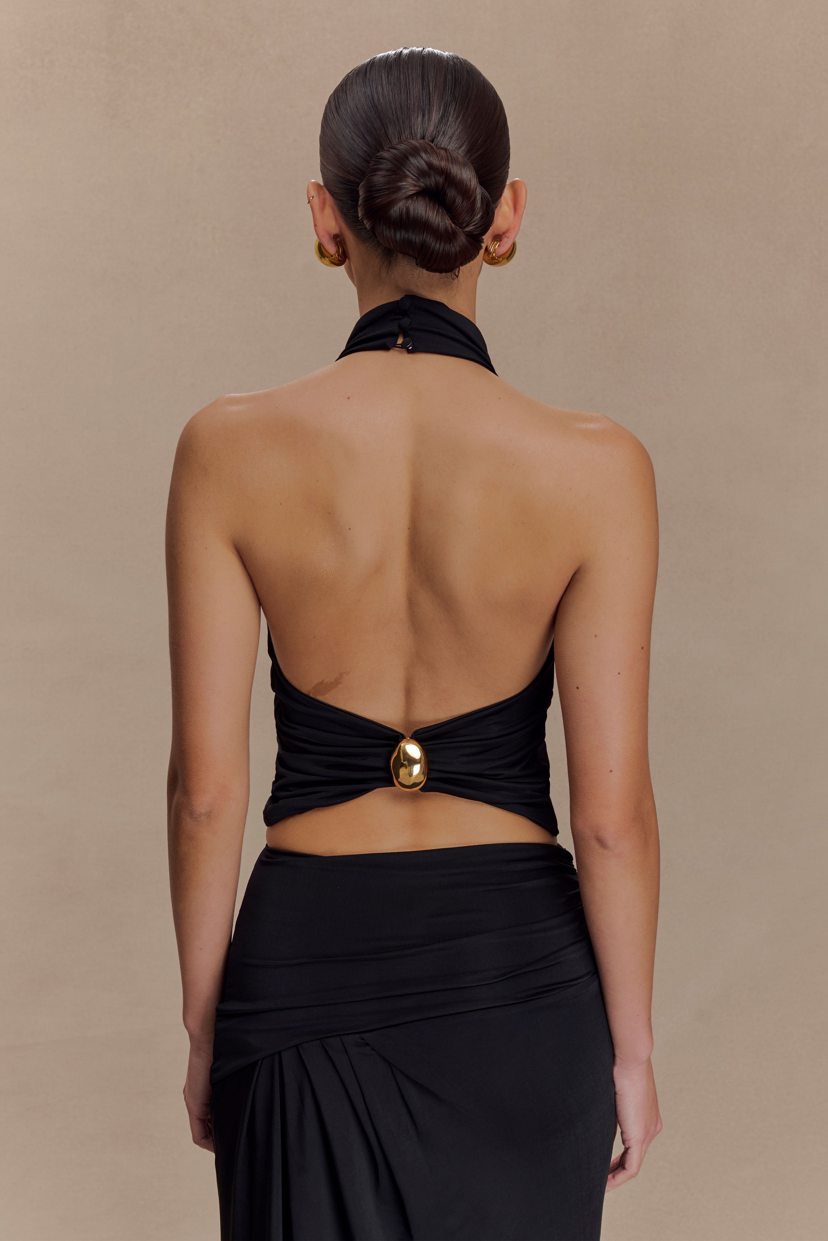 Calandra Slinky Halter Top With Hardware - Black