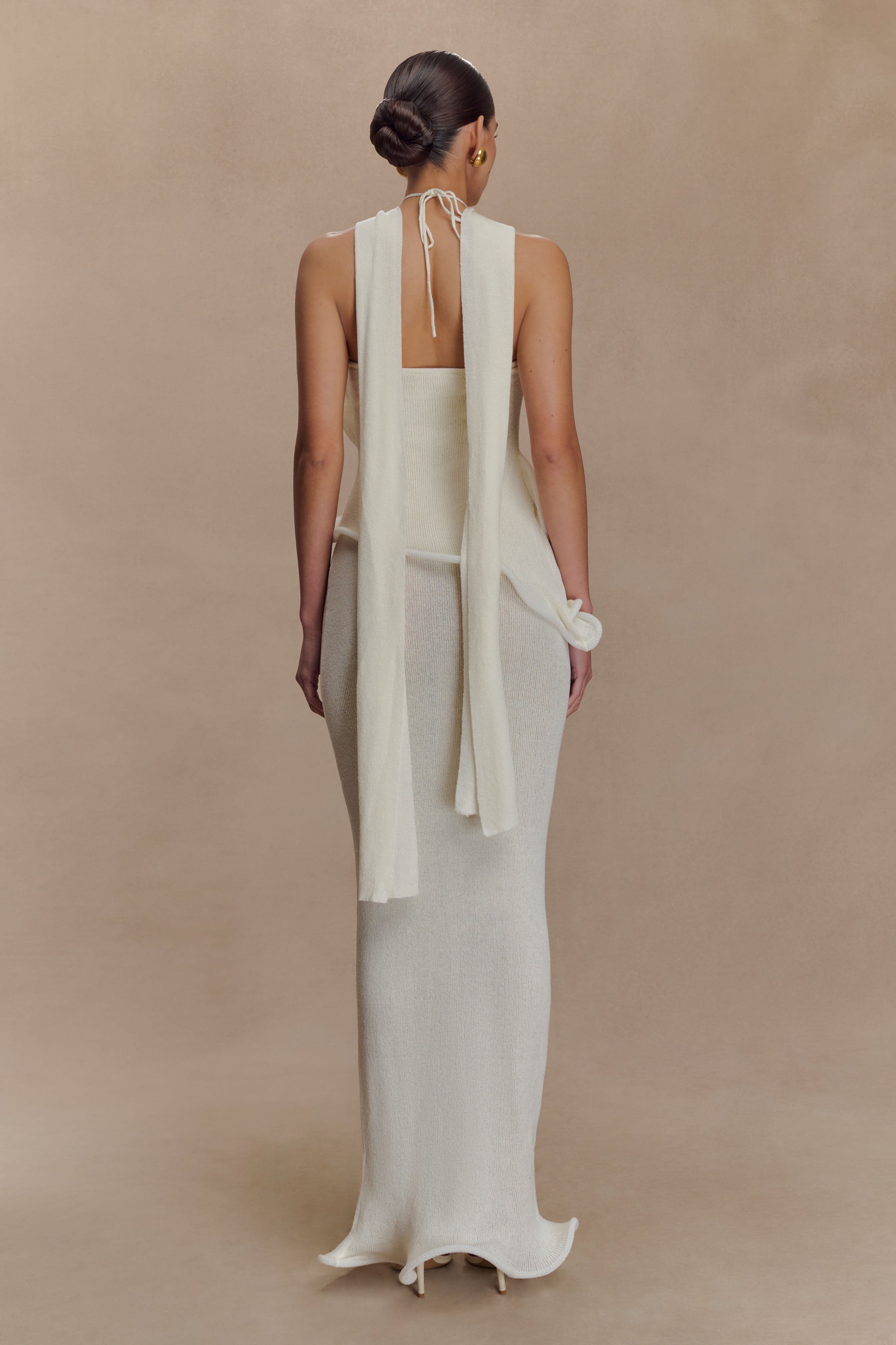 Caprice Halter Knit Maxi Dress - White