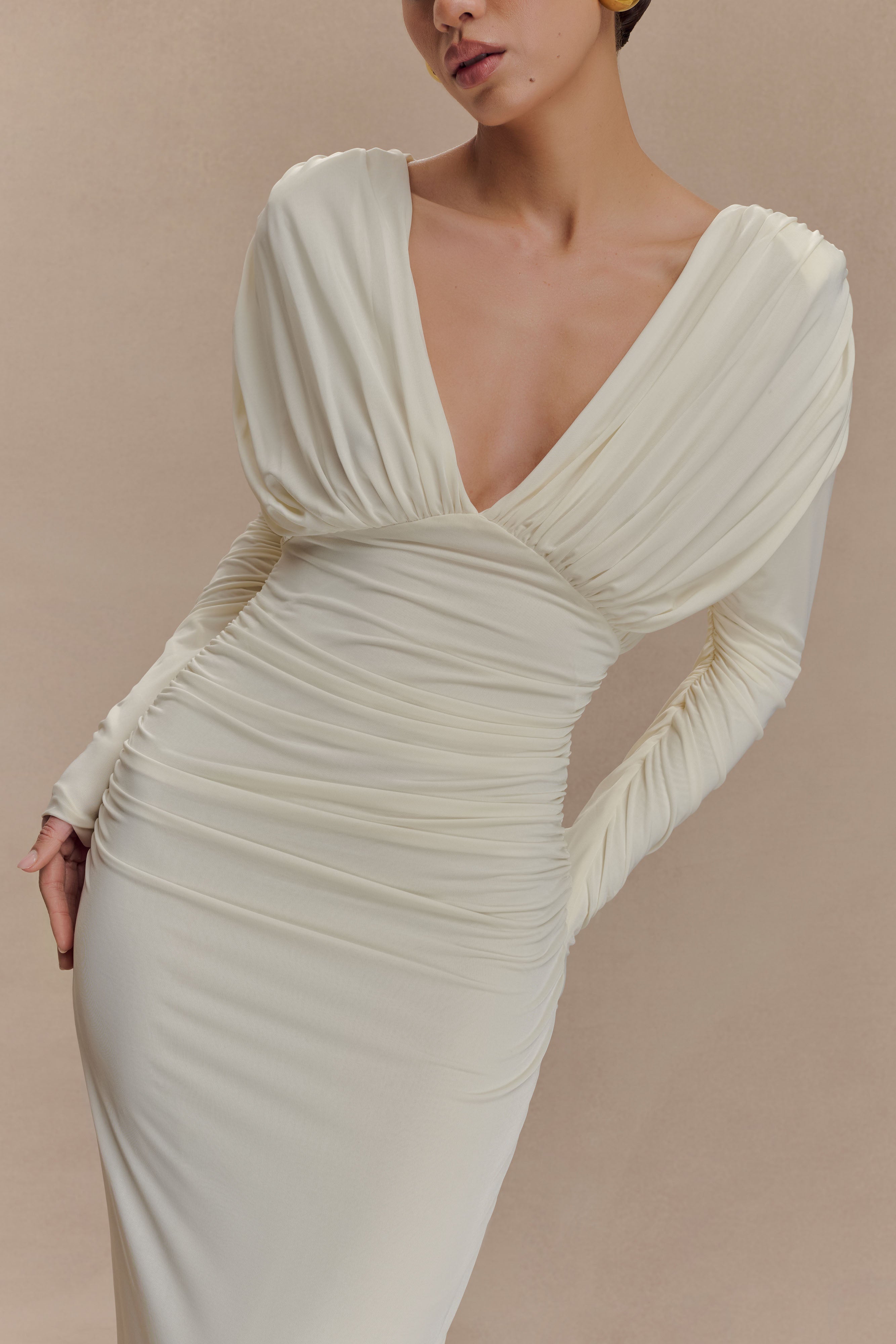 Hayden Long Sleeve Plunge Maxi Dress - Ivory