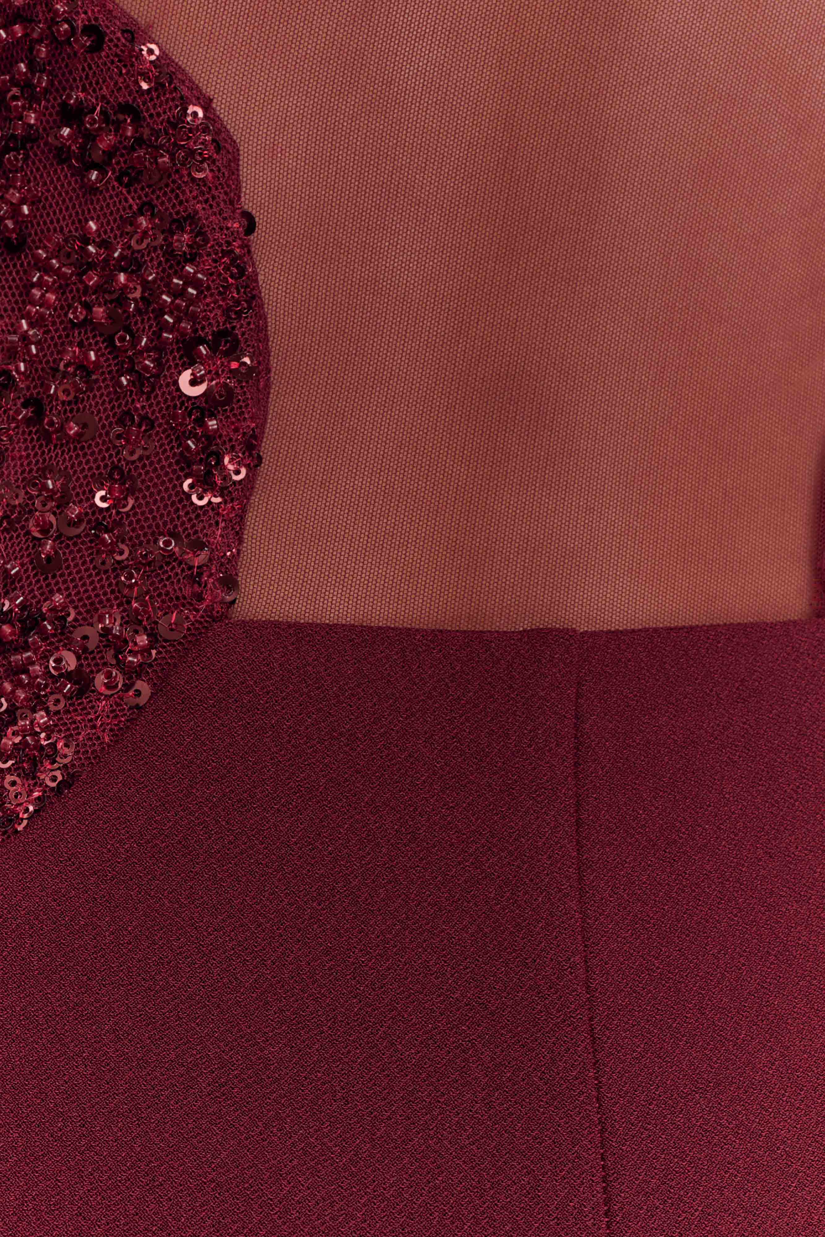 Angelique Beaded Crepe Maxi Dress - Wine