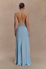 Dinah Lace And Satin Maxi Dress - Cornflower Blue