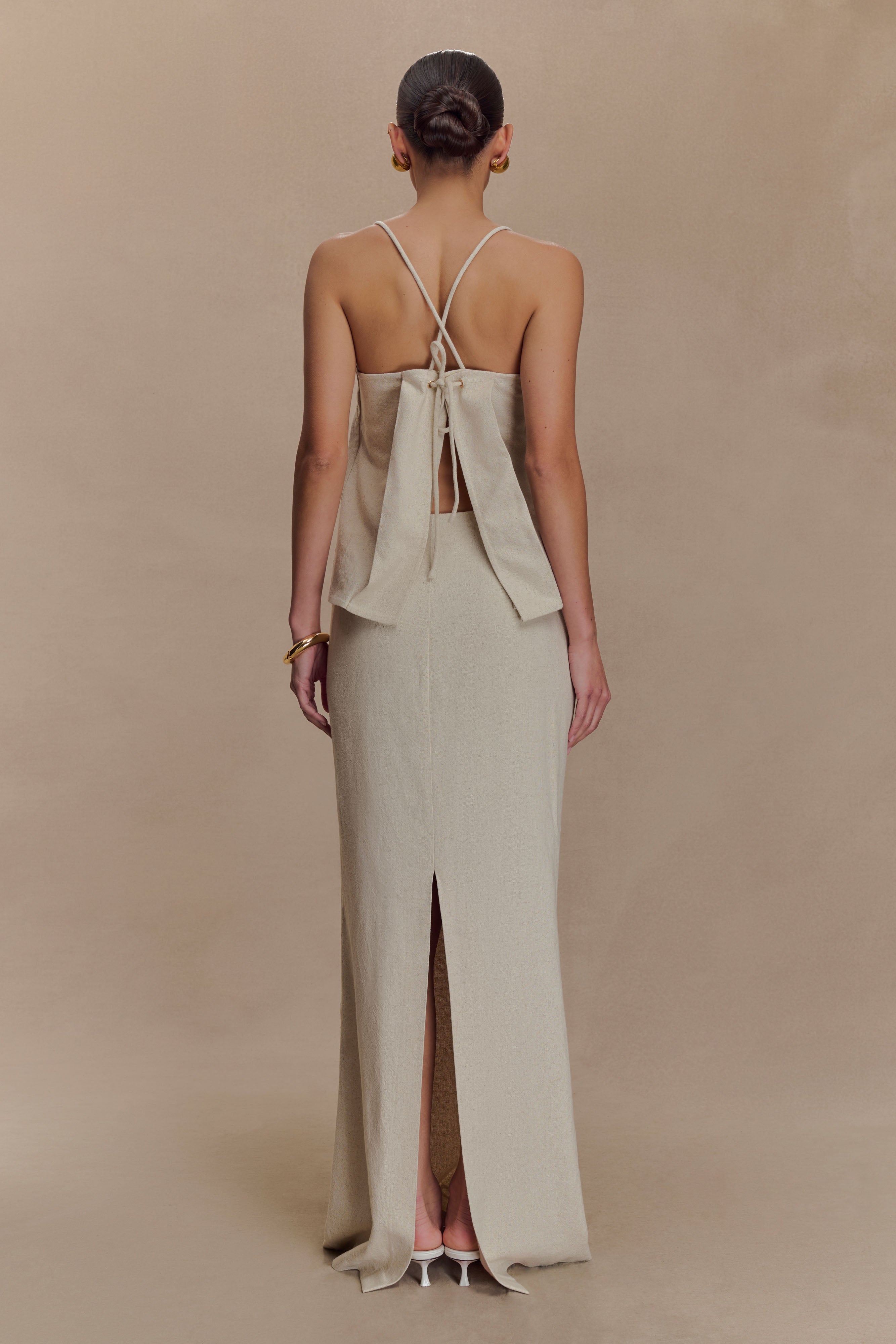 Casey Linen Corded Embroidered Linen Top - Natural