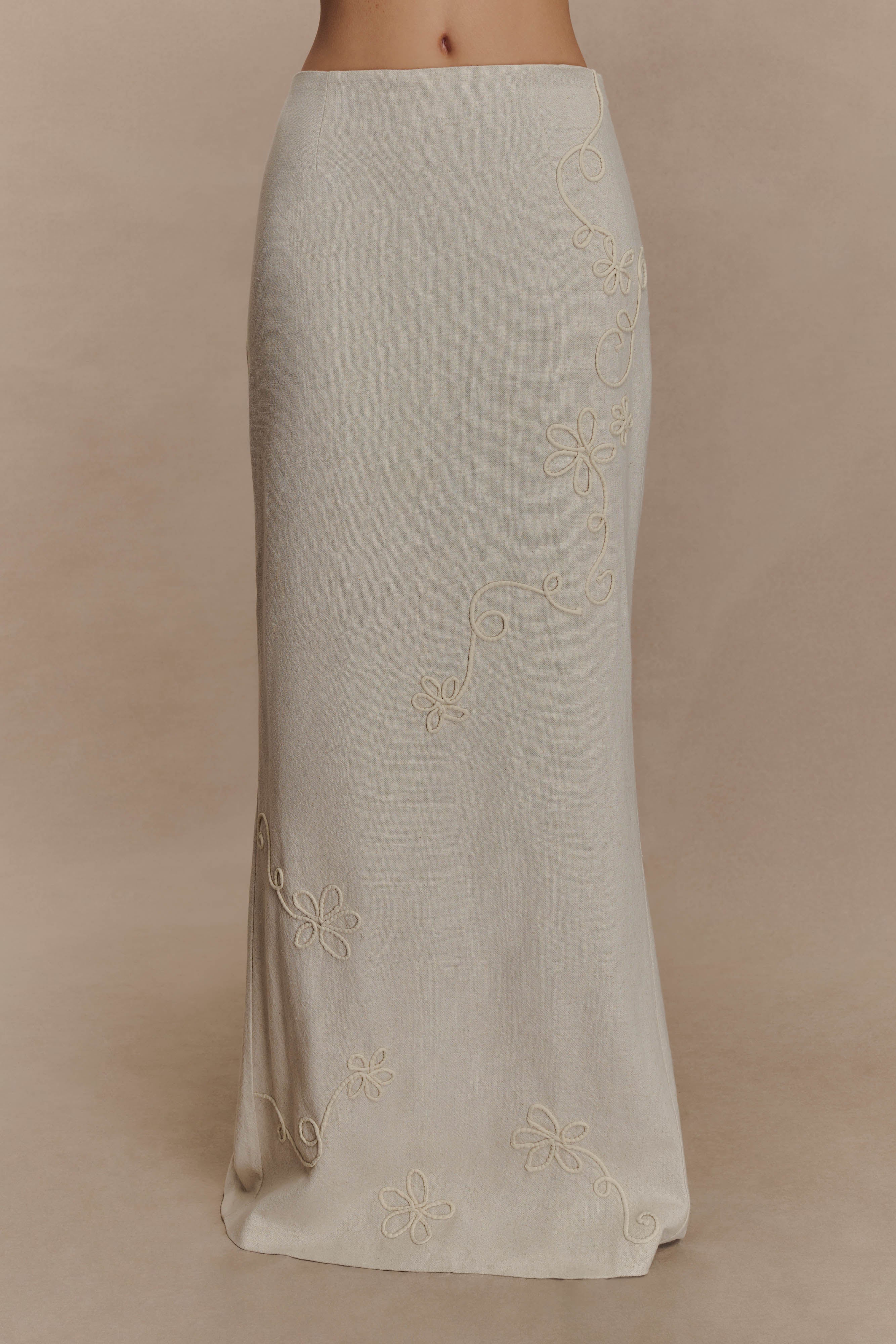 Casey Linen Embroidered Maxi Skirt - Natural