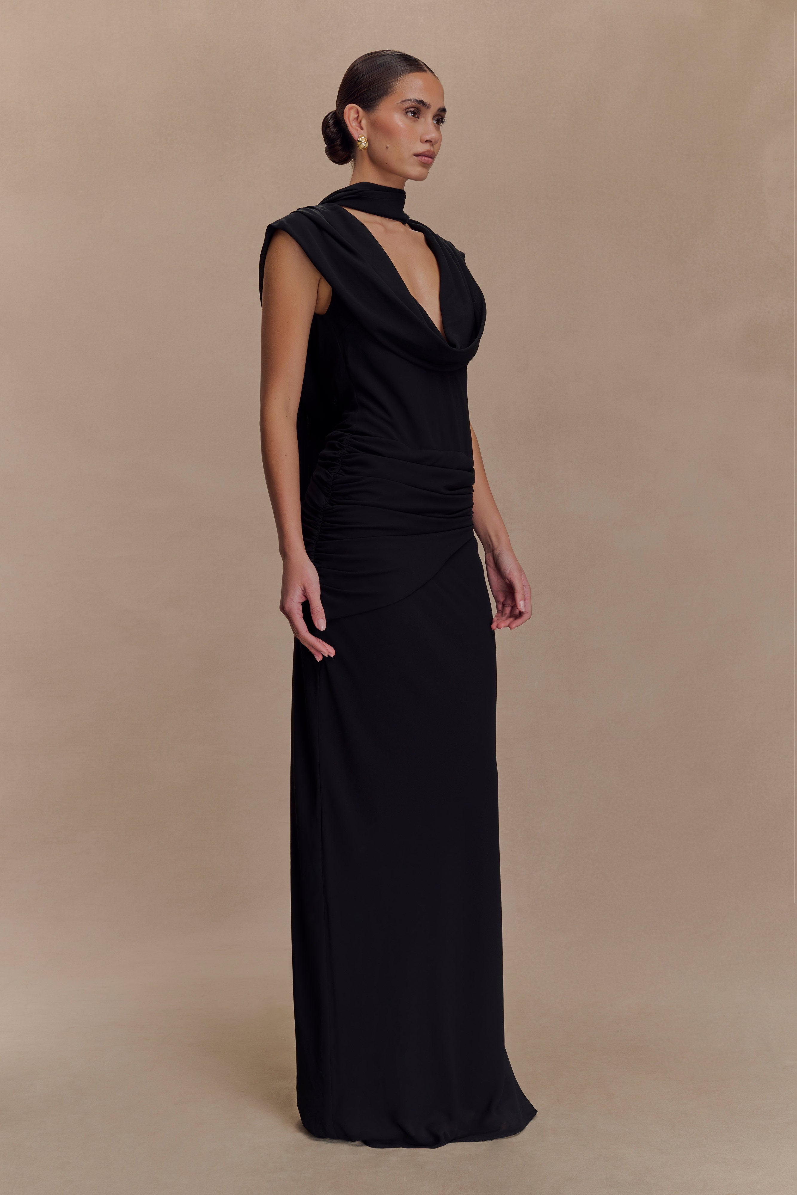 Giulia Chiffon Draped Maxi Dress - Black