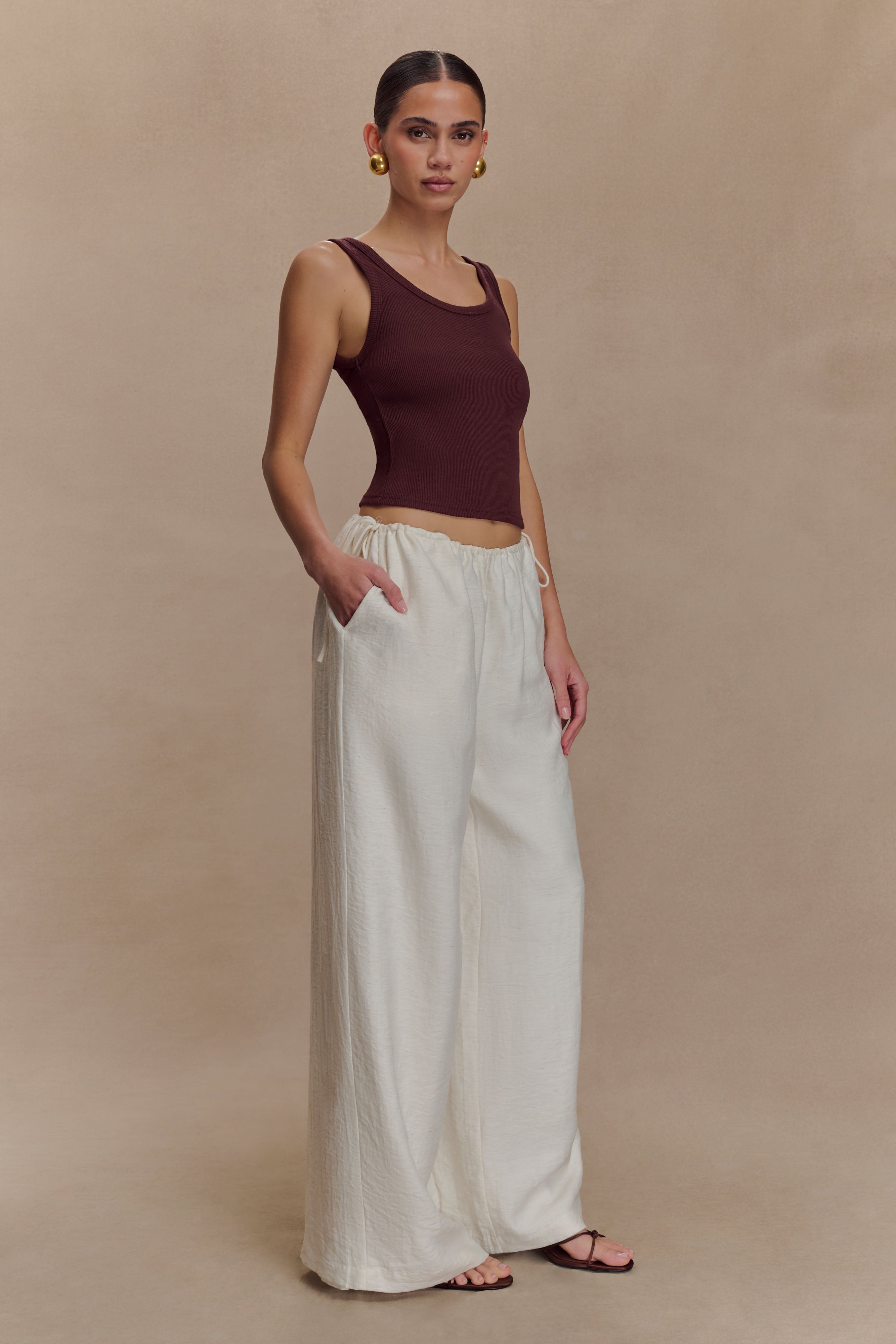 Callum Drawstring Straight Leg Pants - White