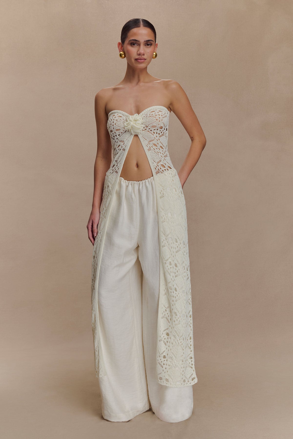 Aeline Strapless Crochet Knit Top - Ivory