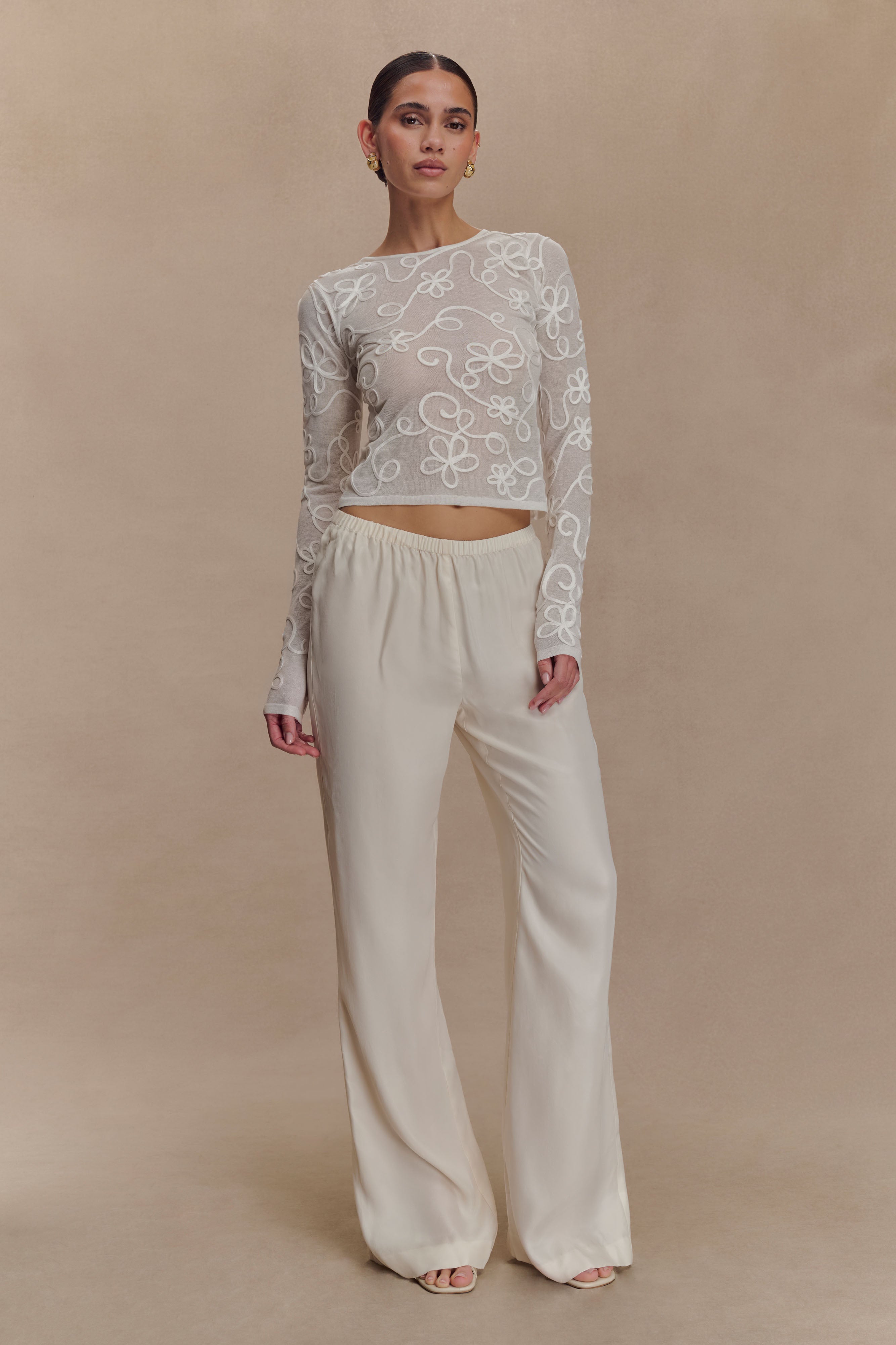Omari Embroidery Long Sleeve Knit Top - Ivory