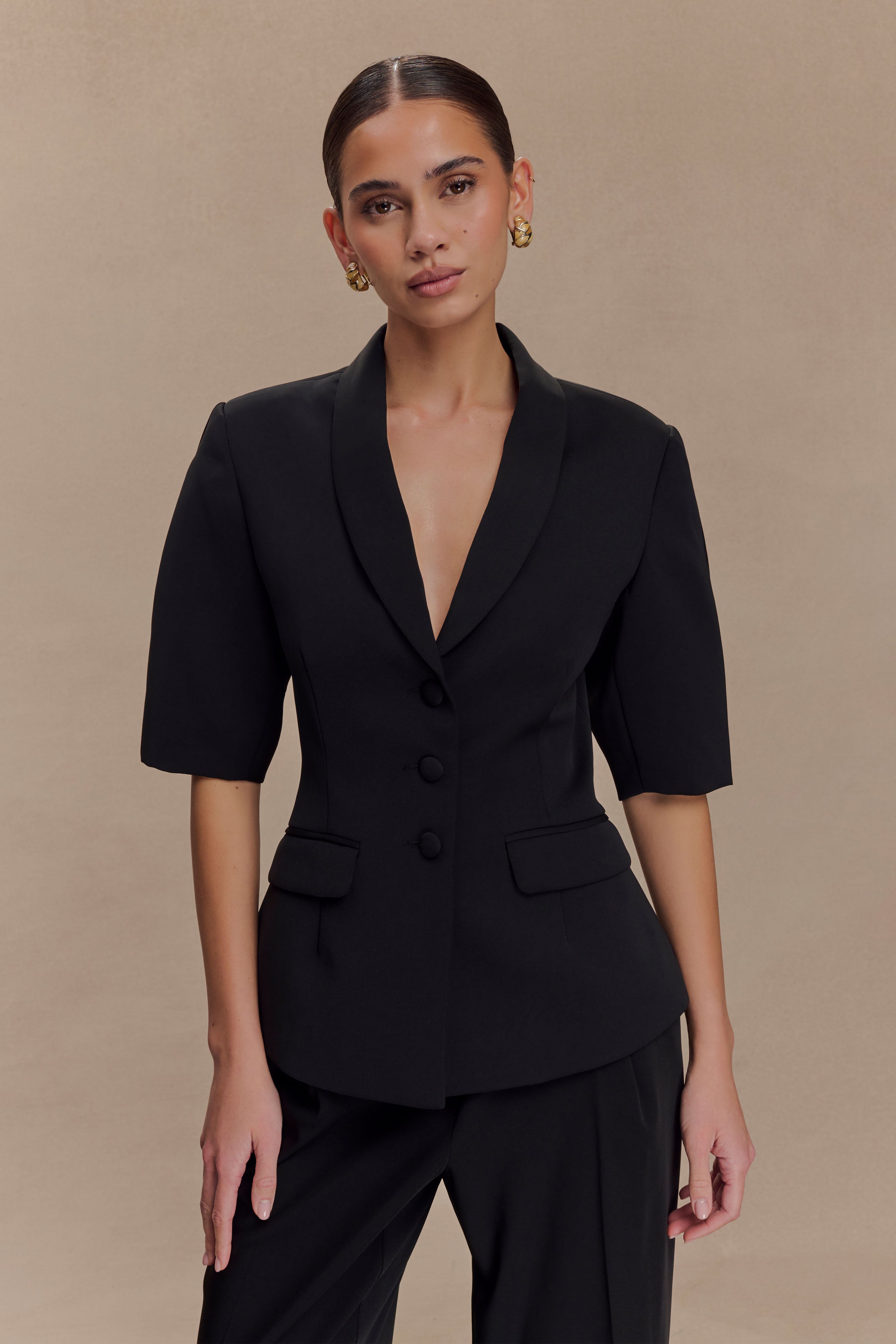 Opal Puff Sleeve Suiting Top - Black