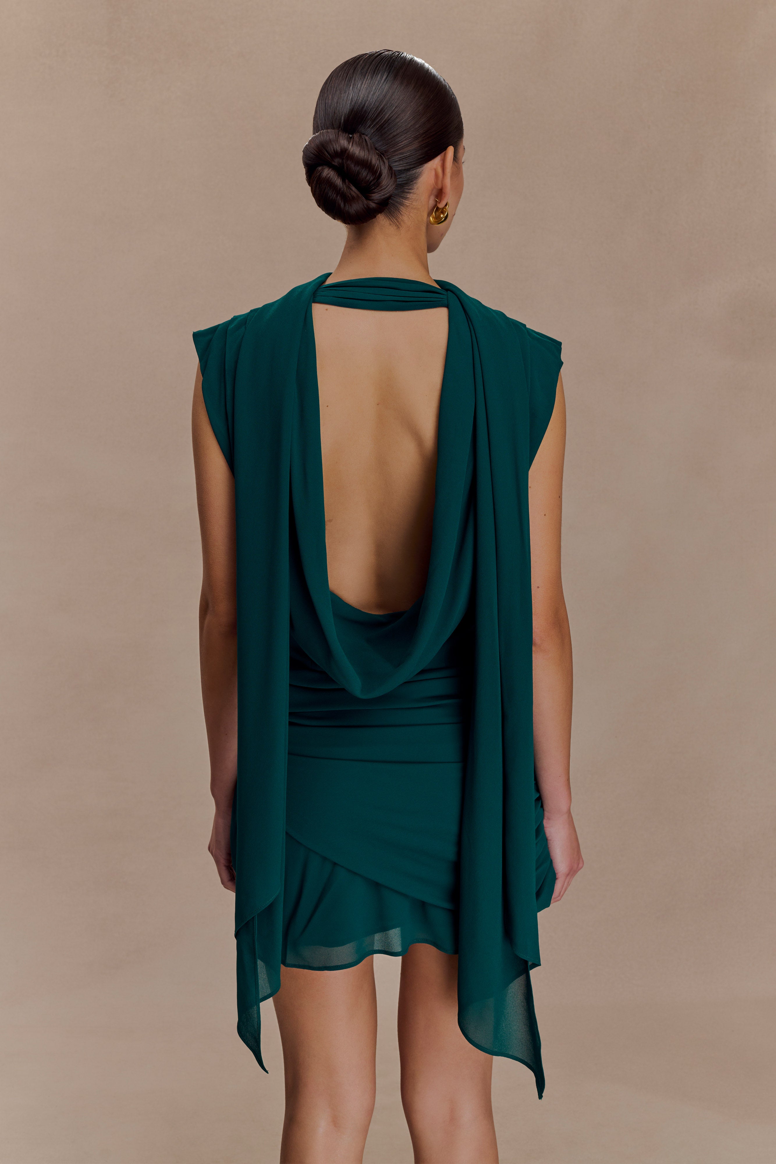 Giulia Chiffon Draped Mini Dress - Dark Emerald
