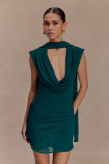 Giulia Chiffon Draped Mini Dress - Dark Emerald