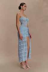 Aeline Strapless Crochet Knit Top - Sky Blue