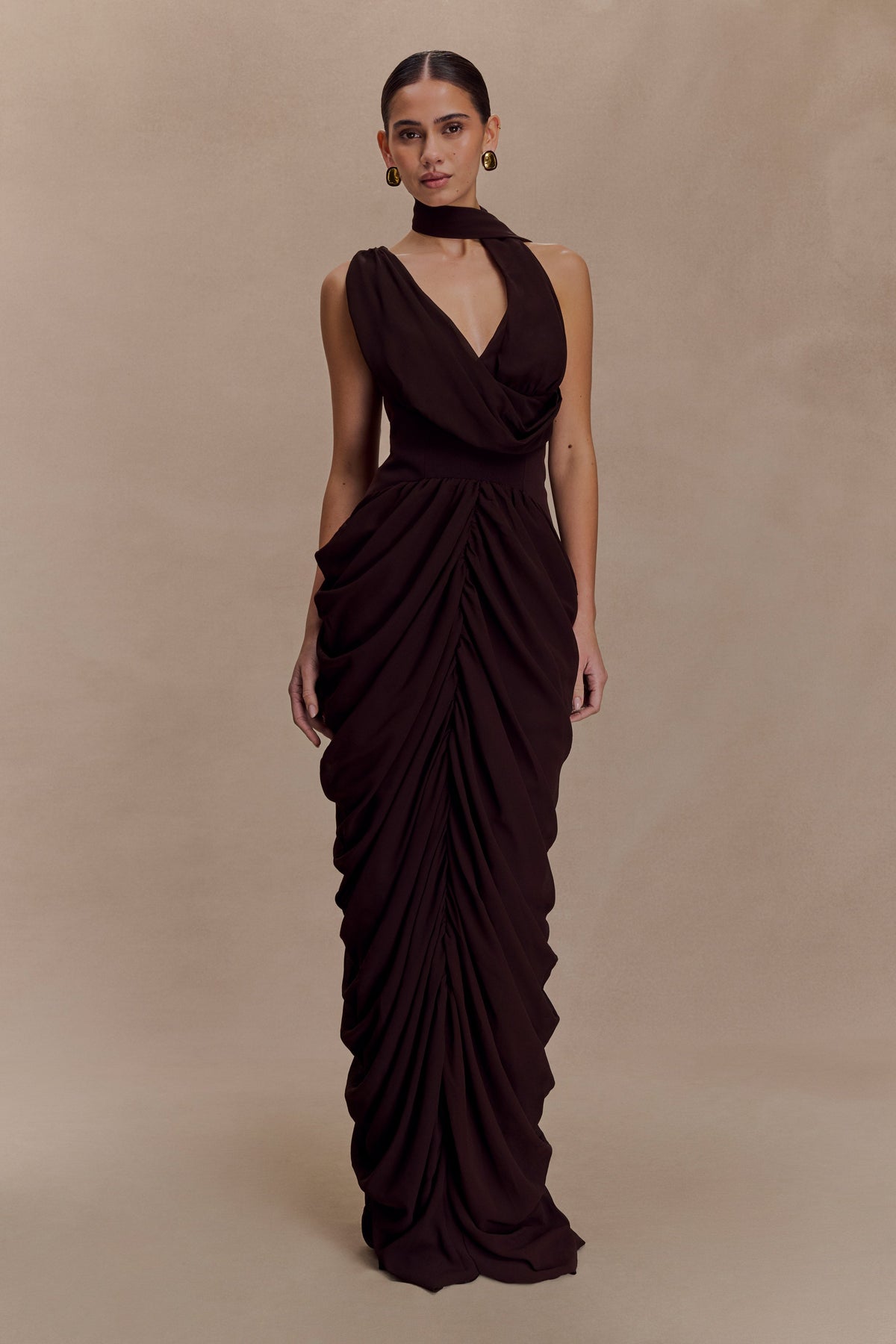 Alex Chiffon Maxi Dress - Cacao Brown