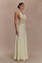 Dinah Lace And Satin Maxi Dress - Lemon