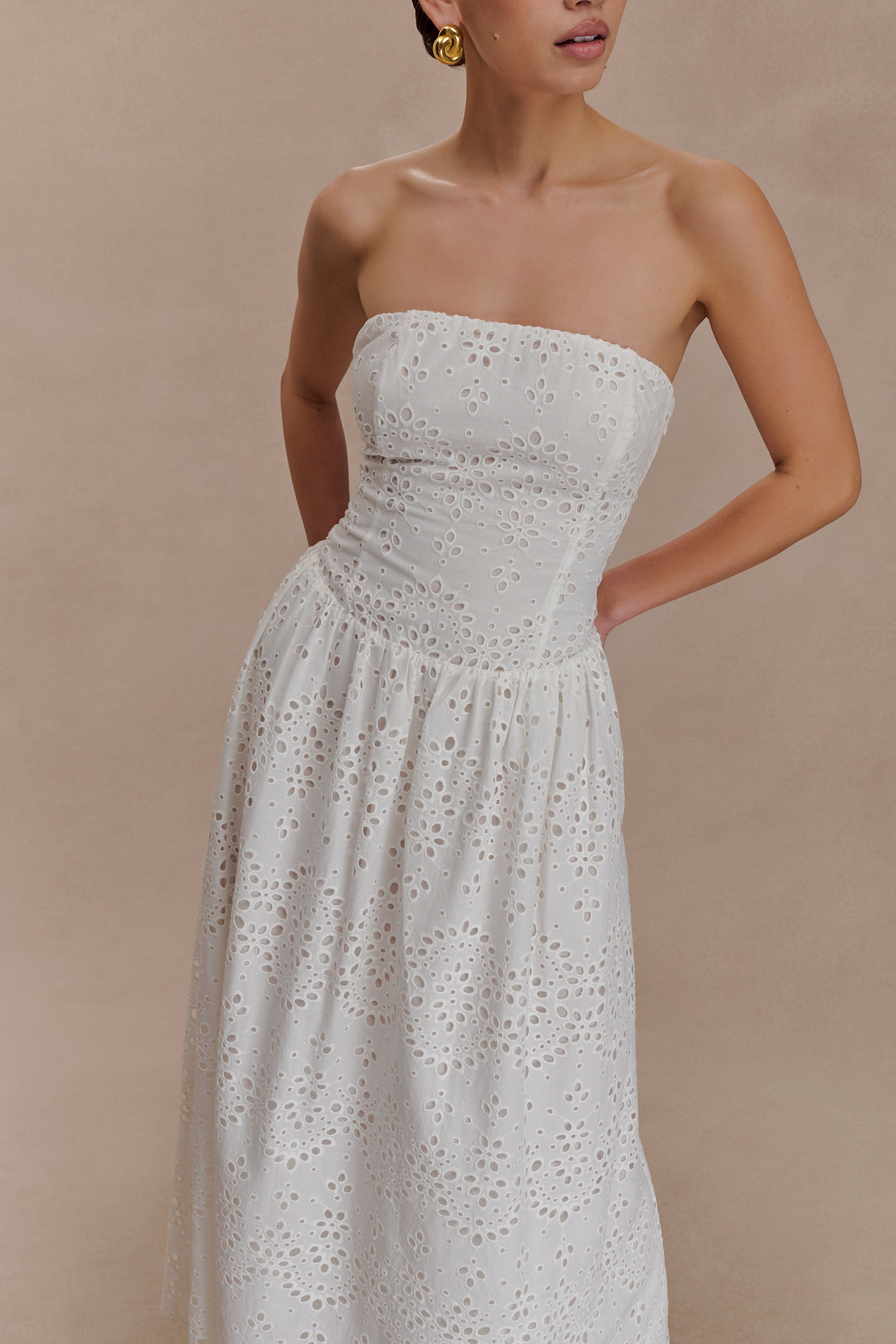 Maureen Broderie Strapless Maxi Dress - White