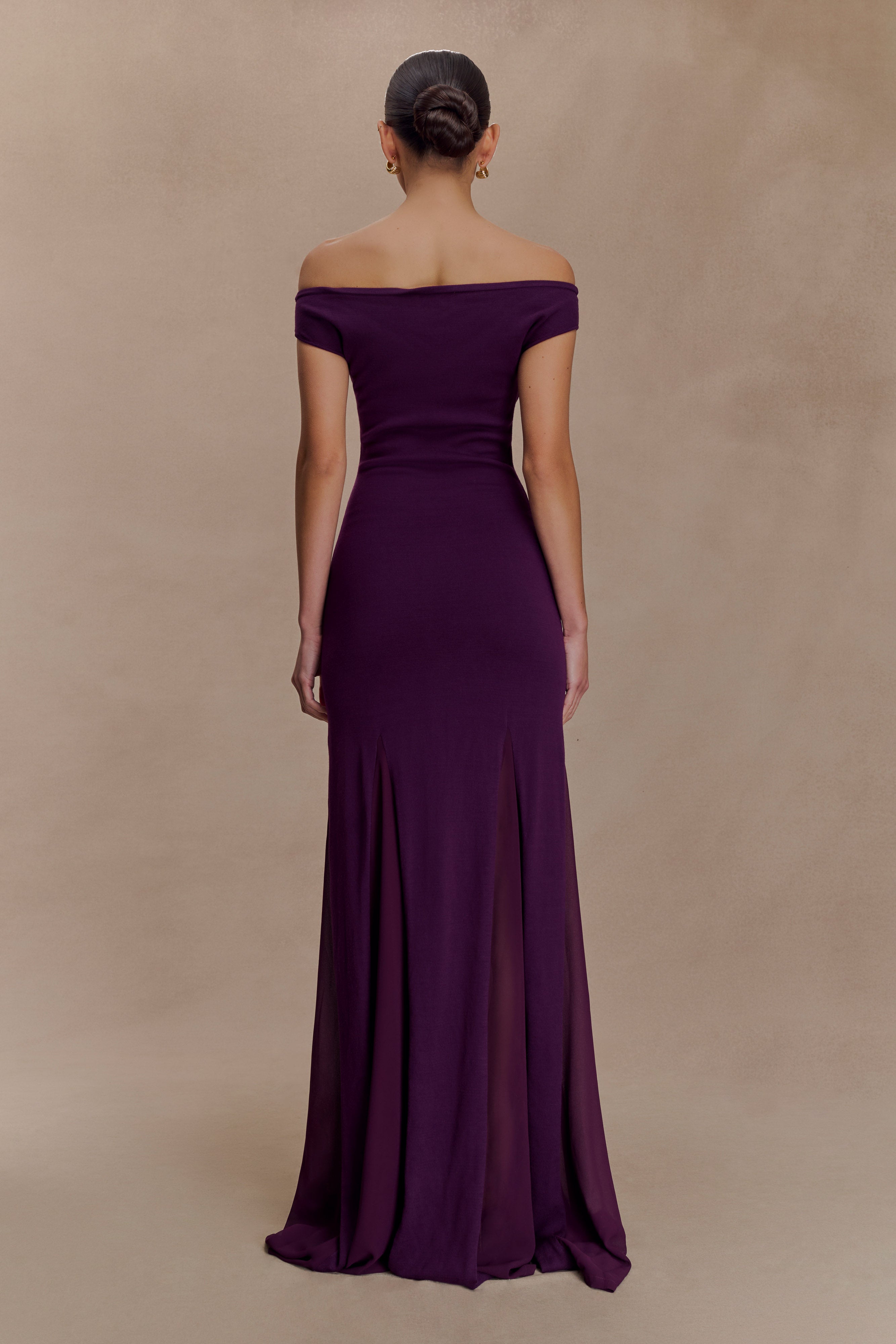 Nesta Embroidery Off Shoulder Knit Dress - Plum