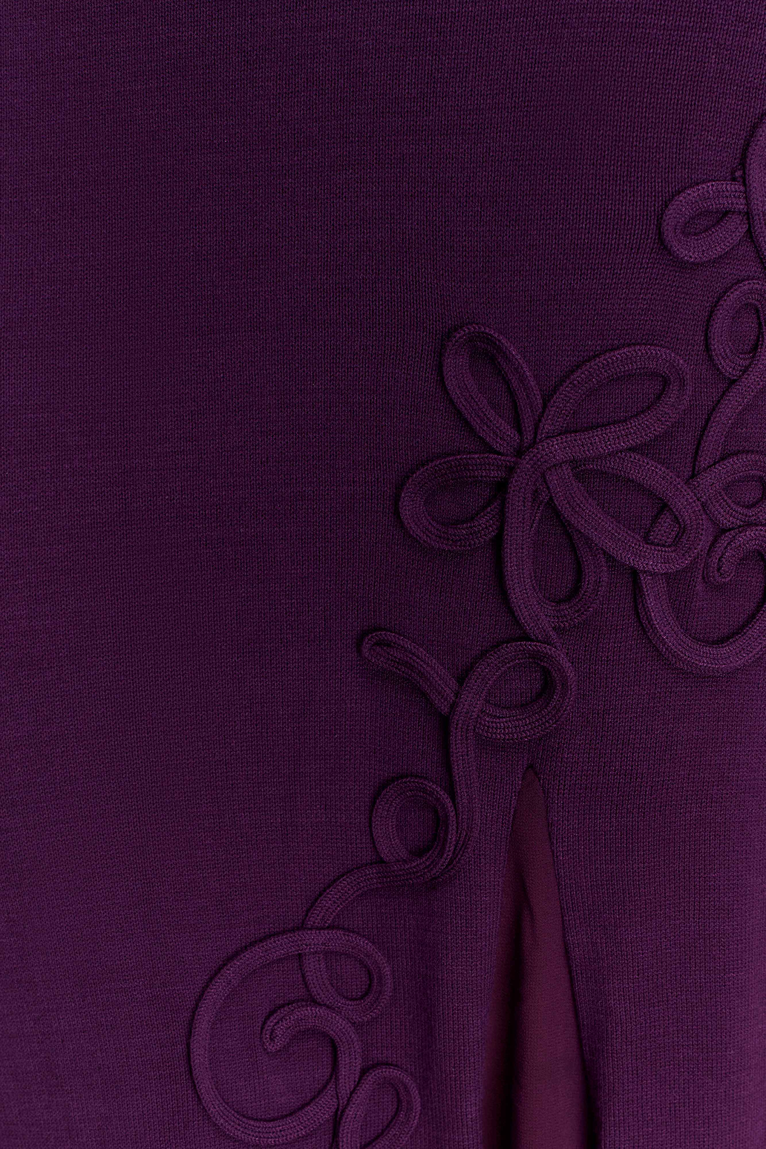 Nesta Embroidery Off Shoulder Knit Dress - Plum