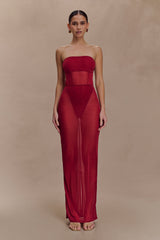 Aoife Strapless Mesh Bodysuit - Raspberry
